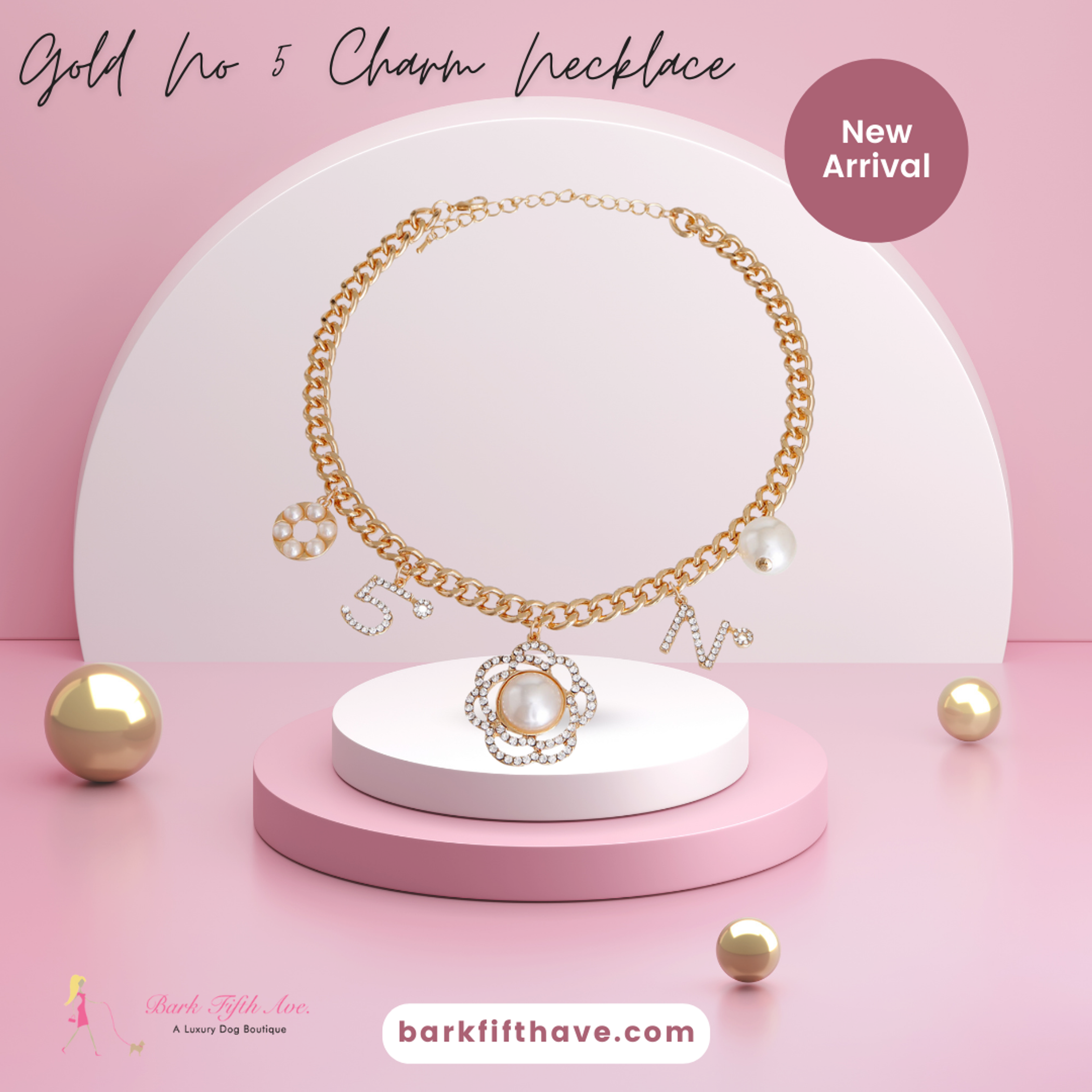 Gold No 5 Charm Necklace Image 1