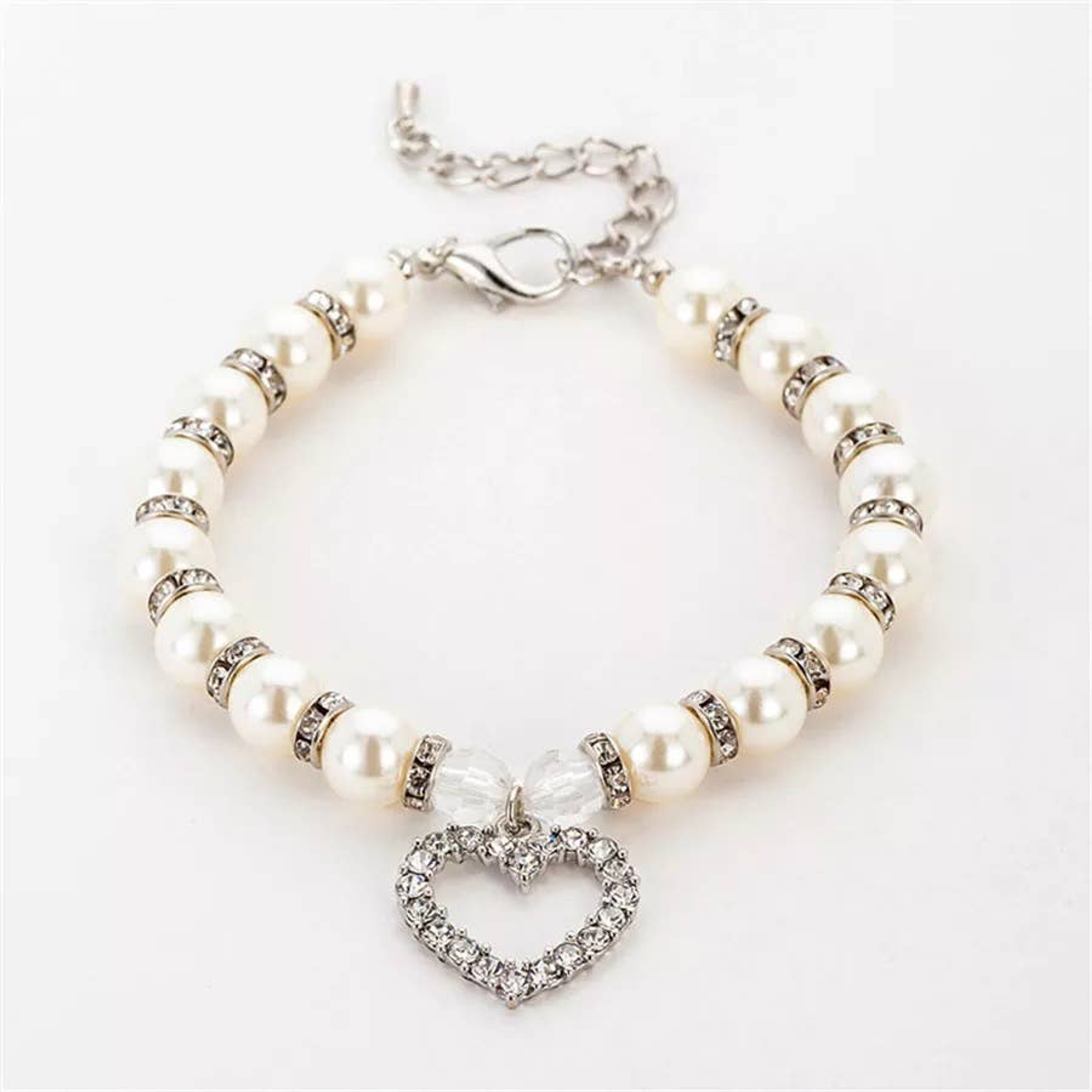 Heart and Pearl Necklace- White Image 1