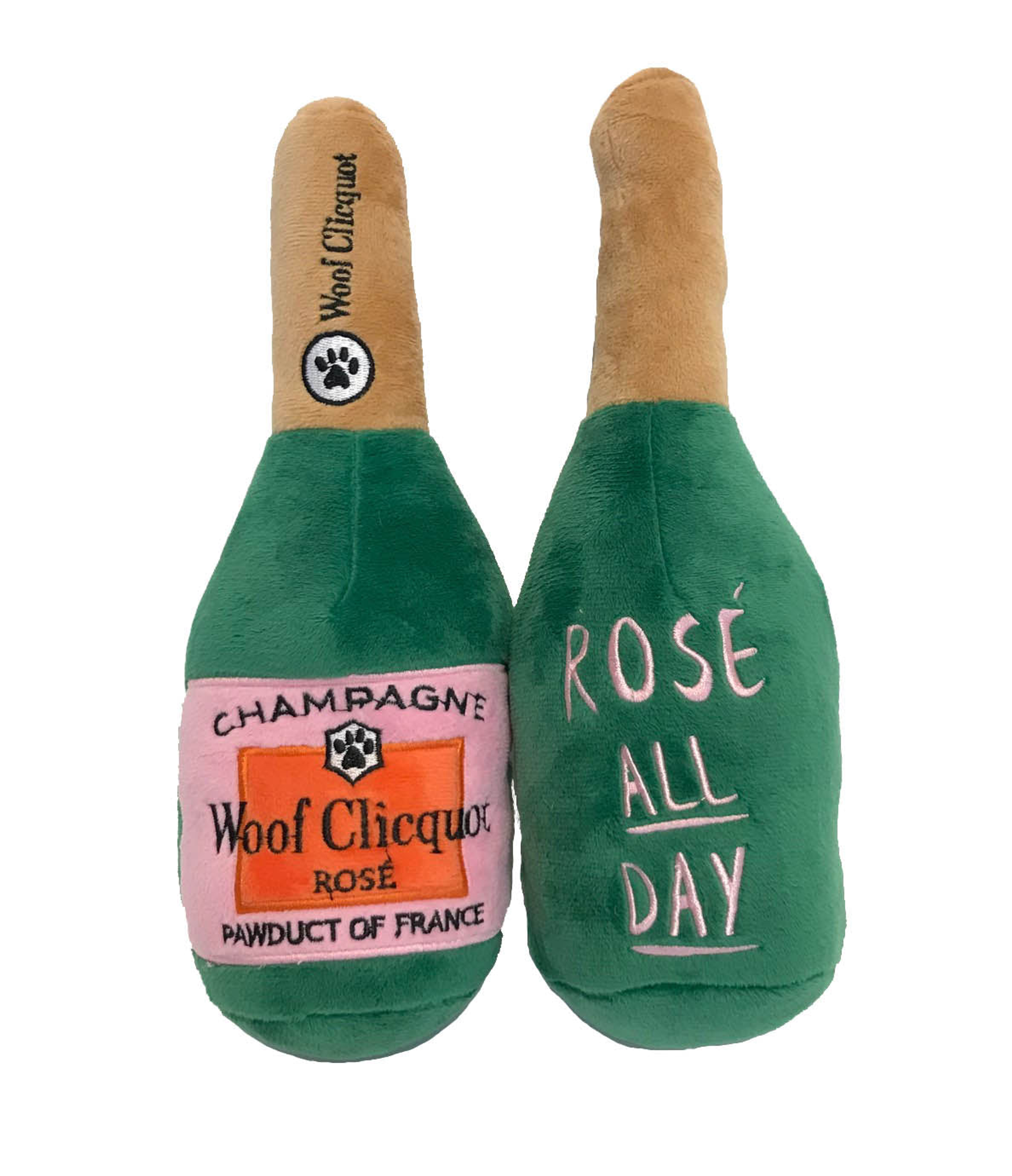Woof Clicquot Rose' Champagne Bottle Plush Toy S