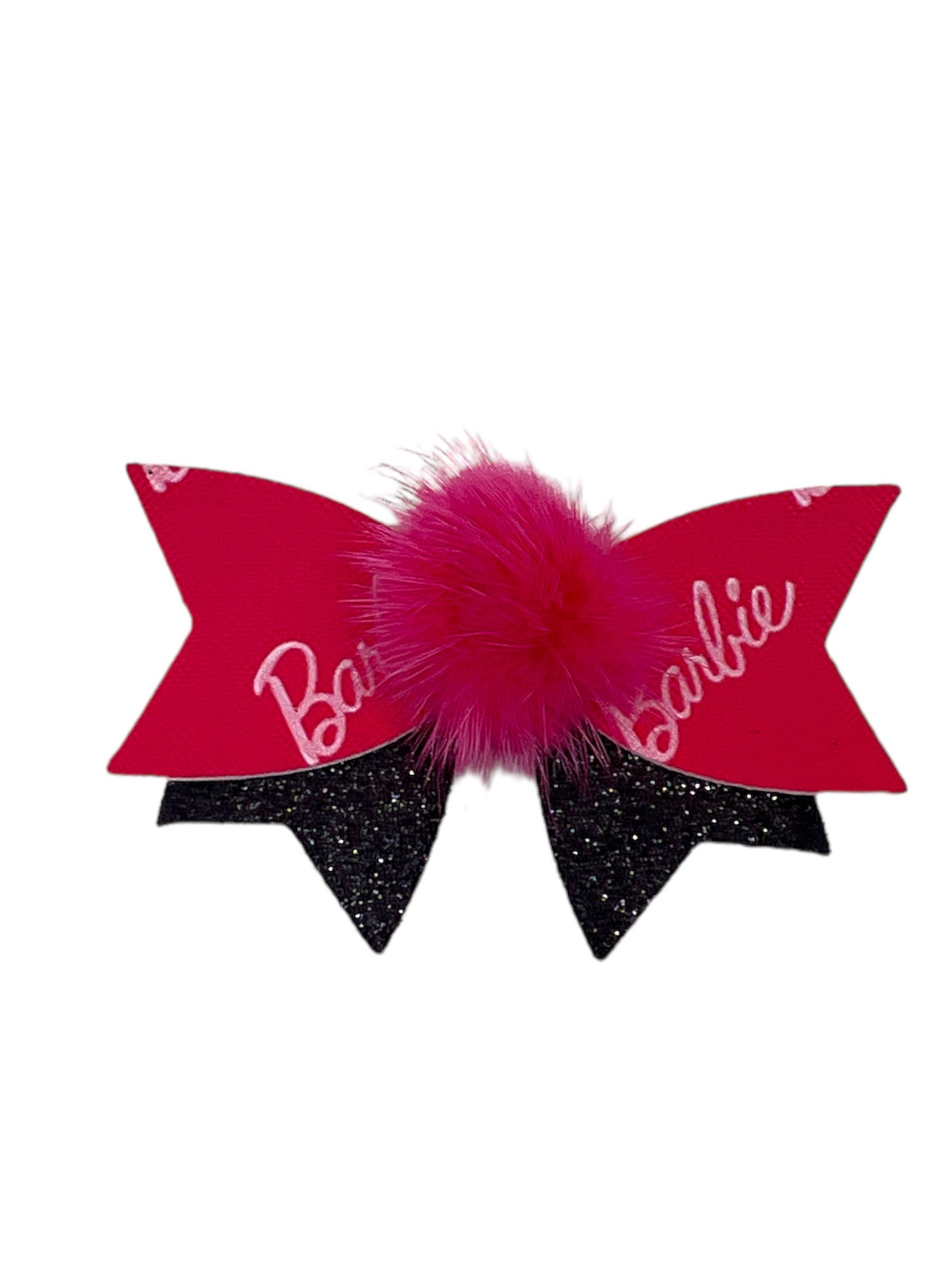 Mink Barbie Pom Bow- Dog Hair Barrette Image 1