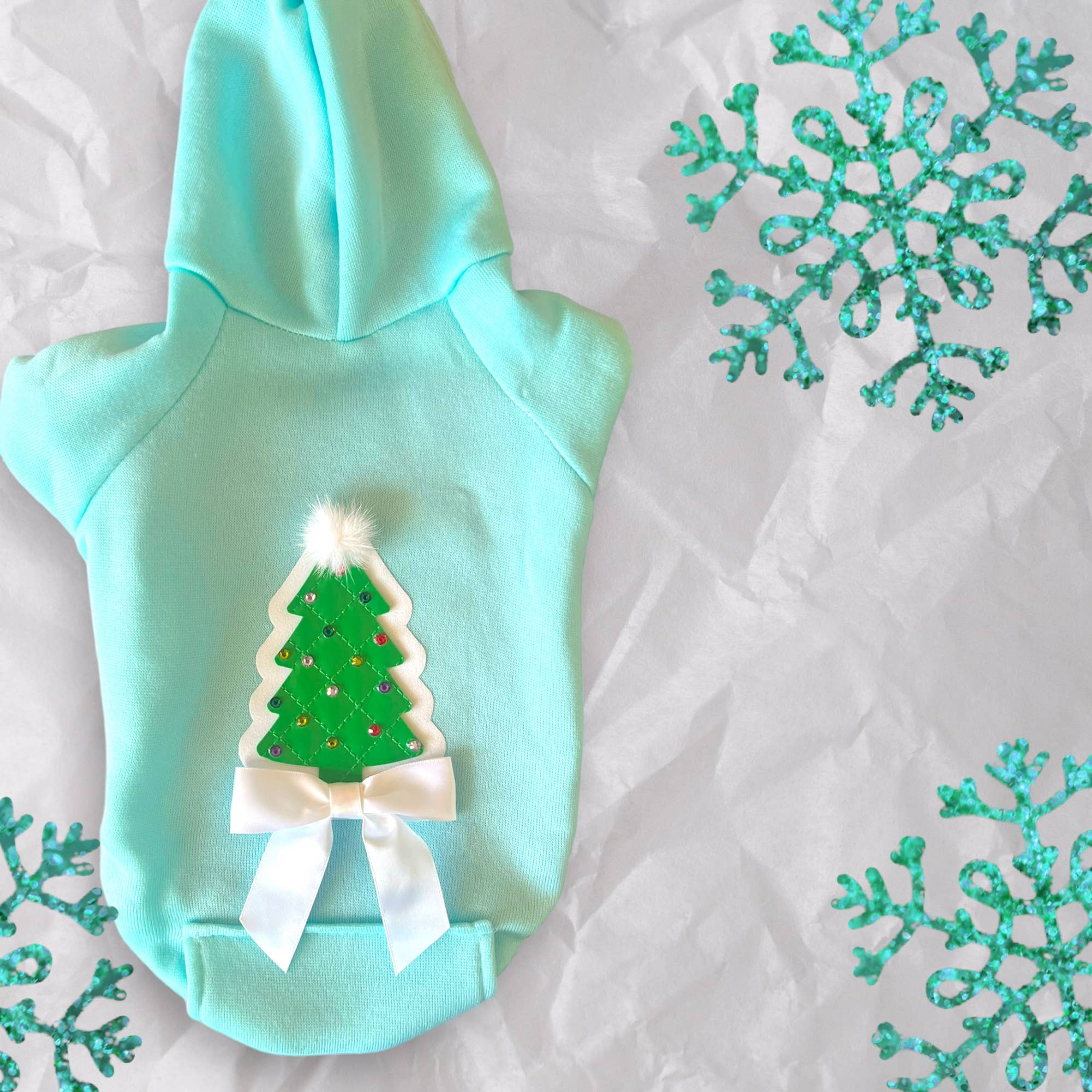 Quilted Christmas Tree Dog Hoodie Image 1