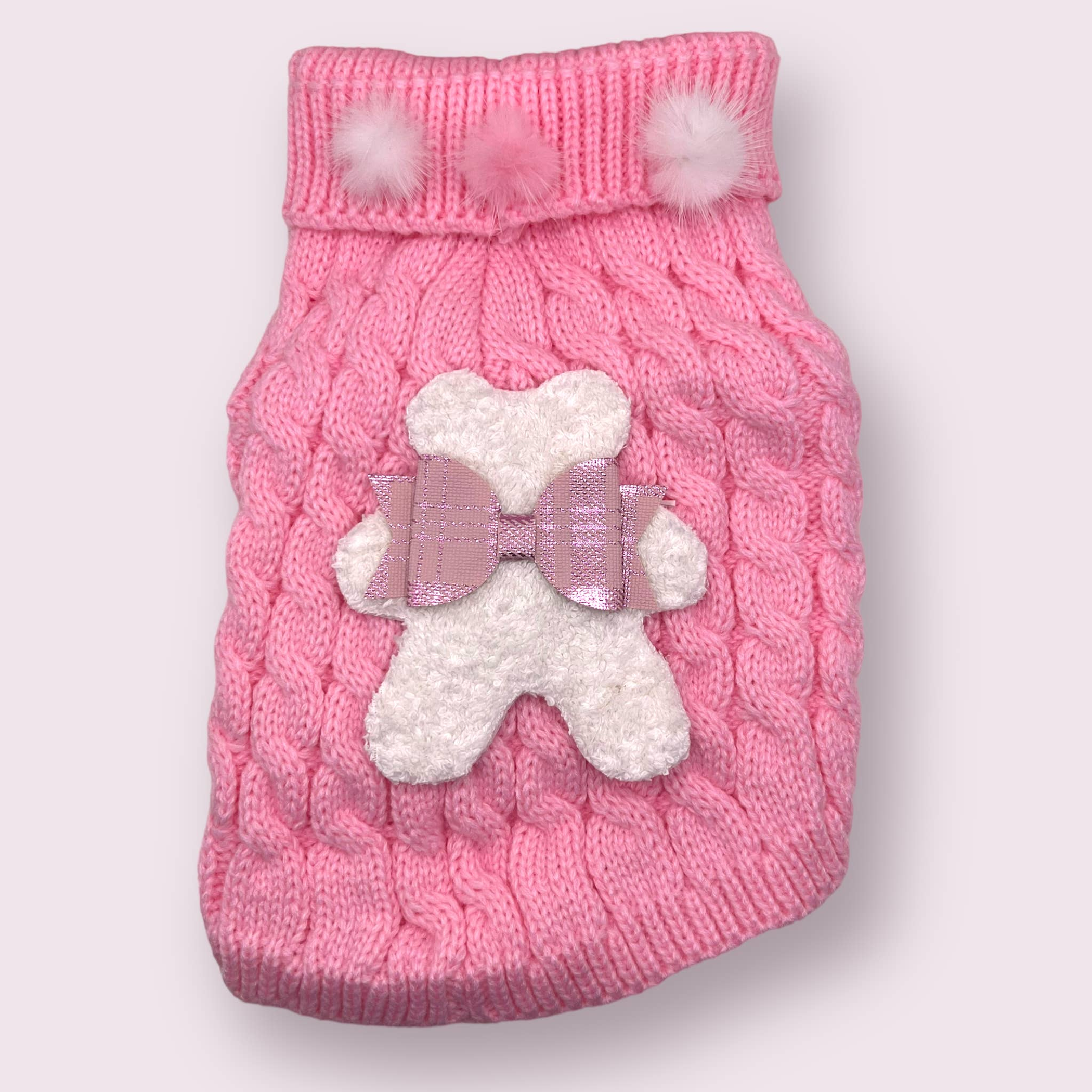Terry Cloth Knit PomPom Bear Dog Sweater Image 1