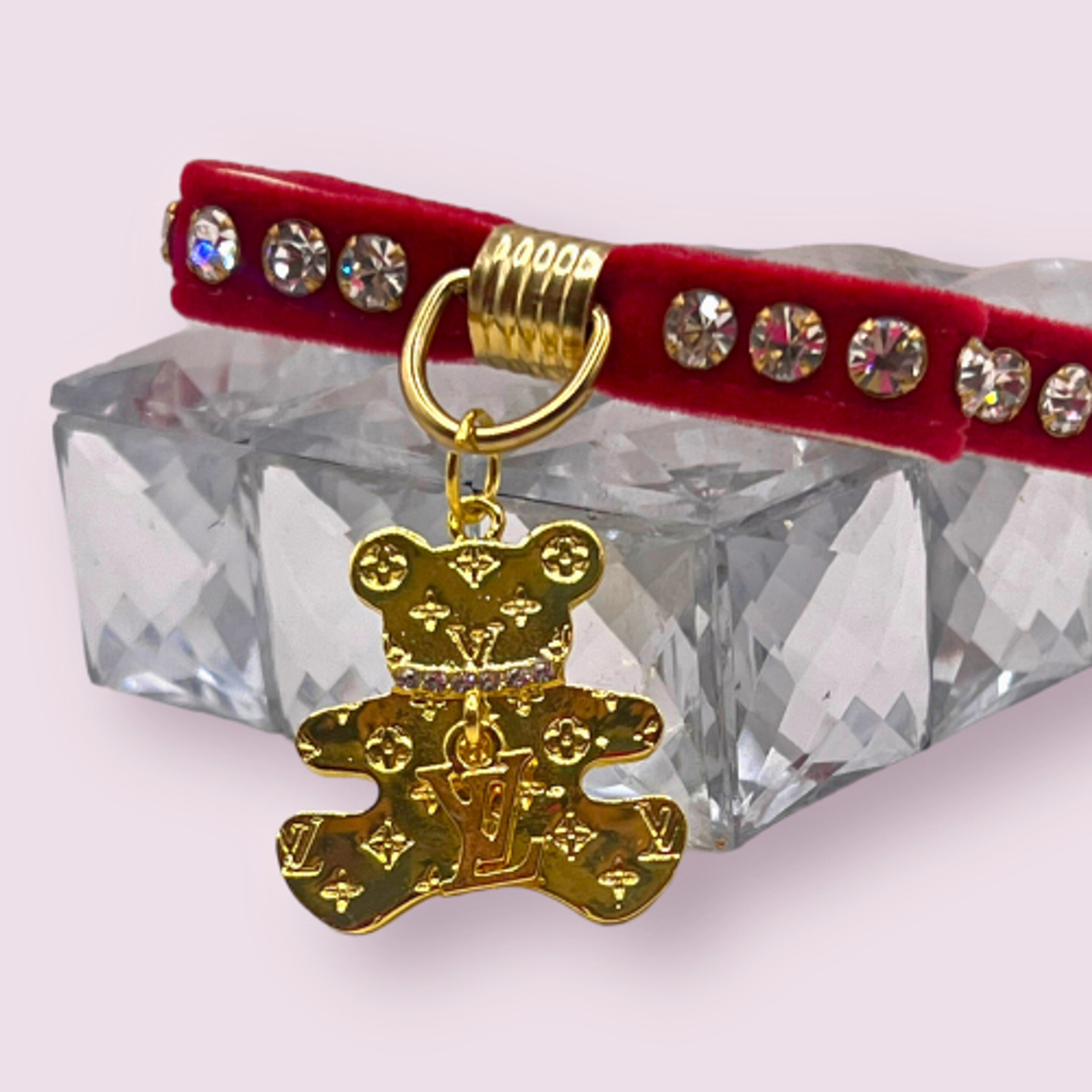 Velvet Bow Bear Charm Collar- Dog Collar Image 1