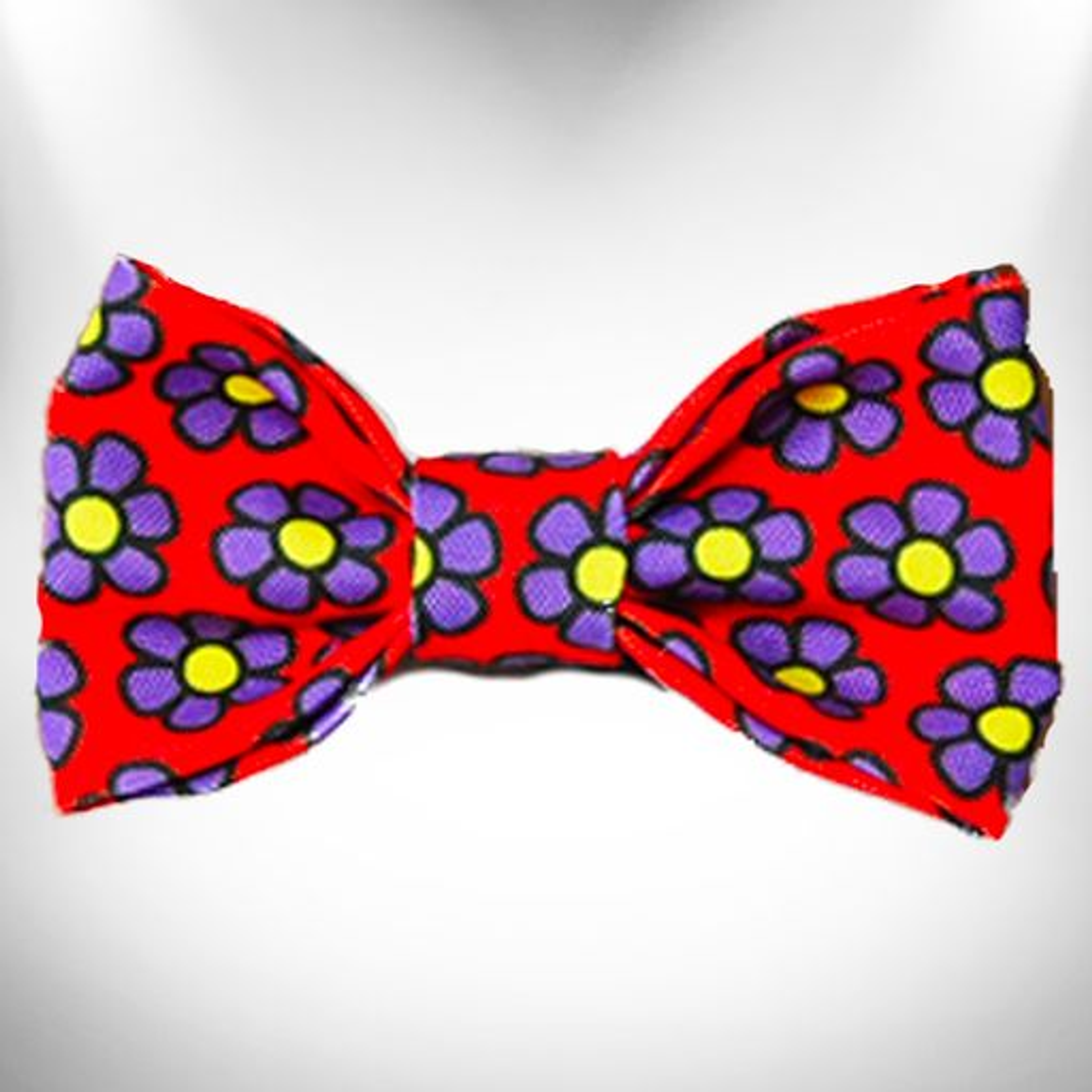 Flower Dog Bow Tie Purple Daisies on Red
