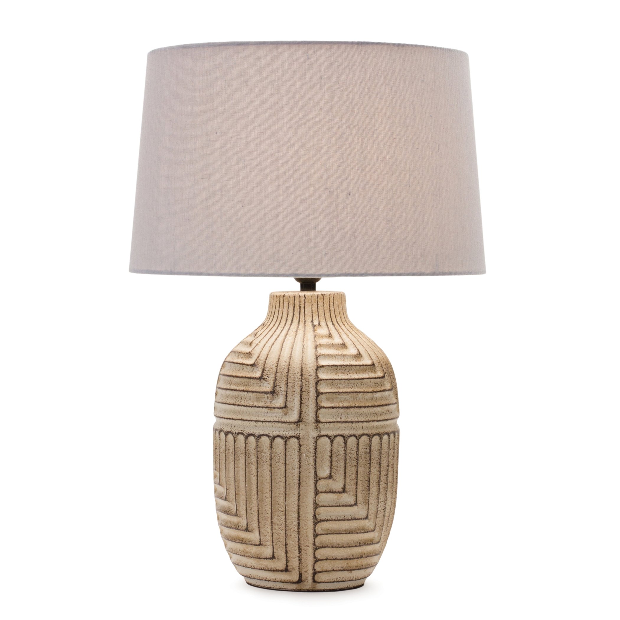Ceramic Table Lamp Illuminate Living Space Linen Shade Beige Color Sturdy Base Requires A19 Bulb Maximum 80 Watts