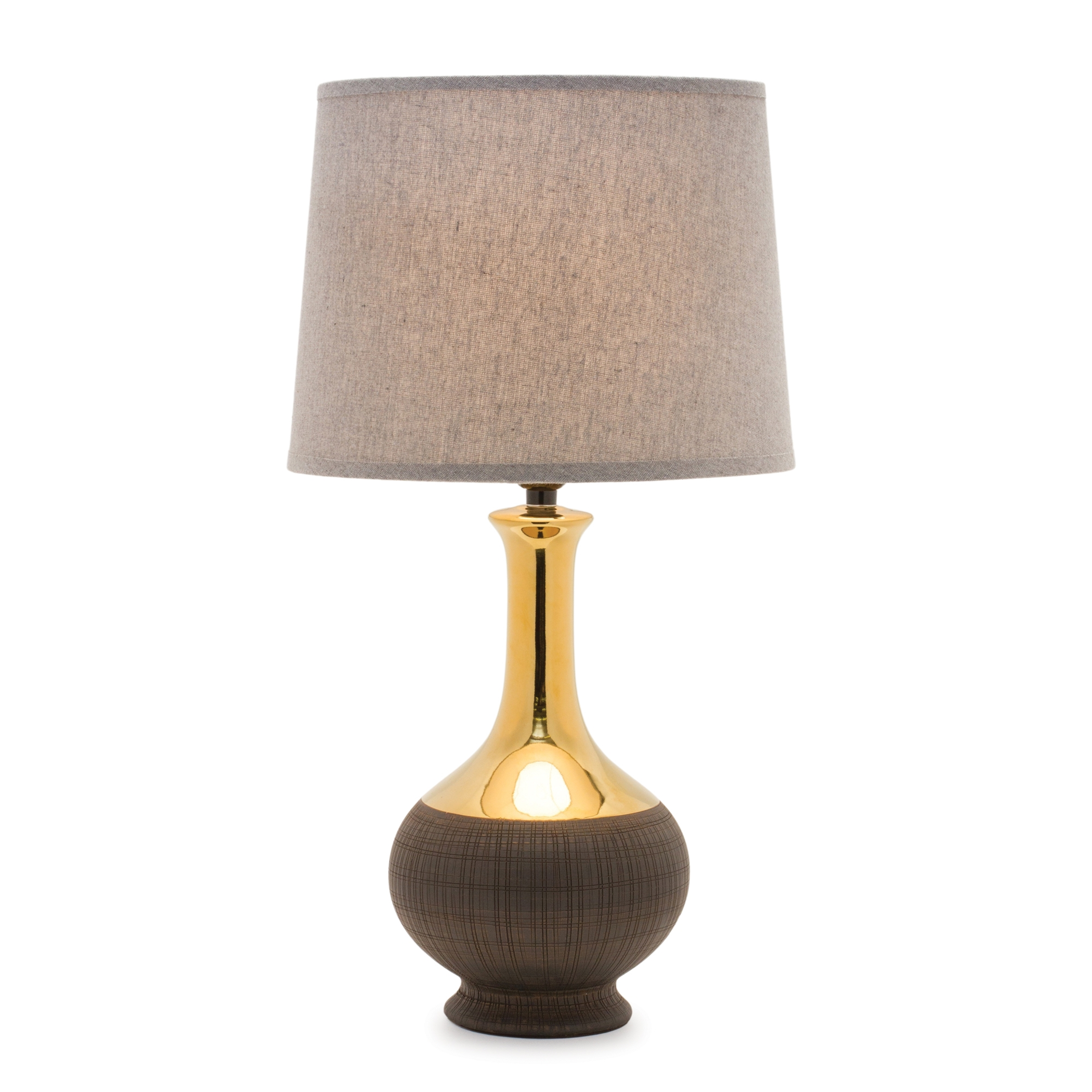 Ceramic Table Lamp Illuminate Living Space Quality Linen Shade Etched Ceramic Base Shiny Gold Accent