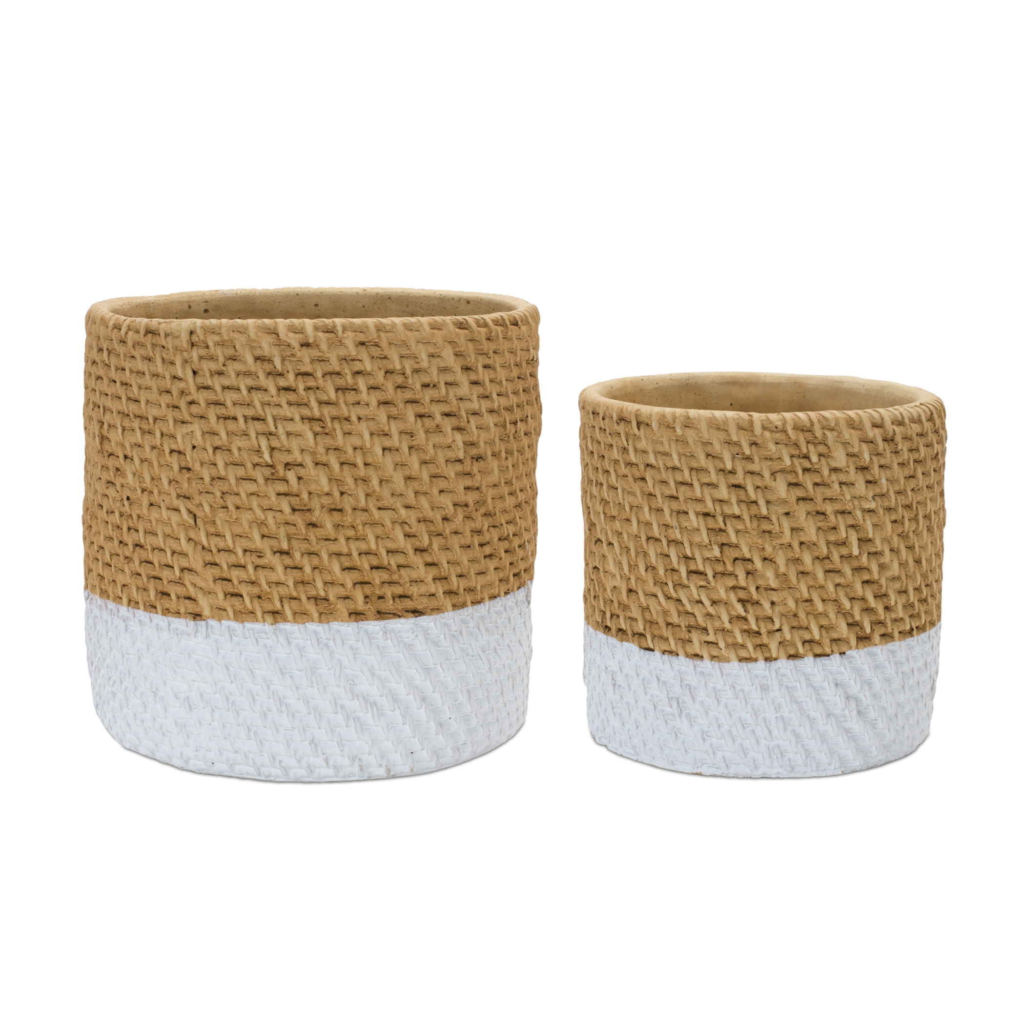 Woven Planter Stone Planter Modern Design White Beige Color Durable Cement Sand Material Set of Two for Indoor Outdoor Use