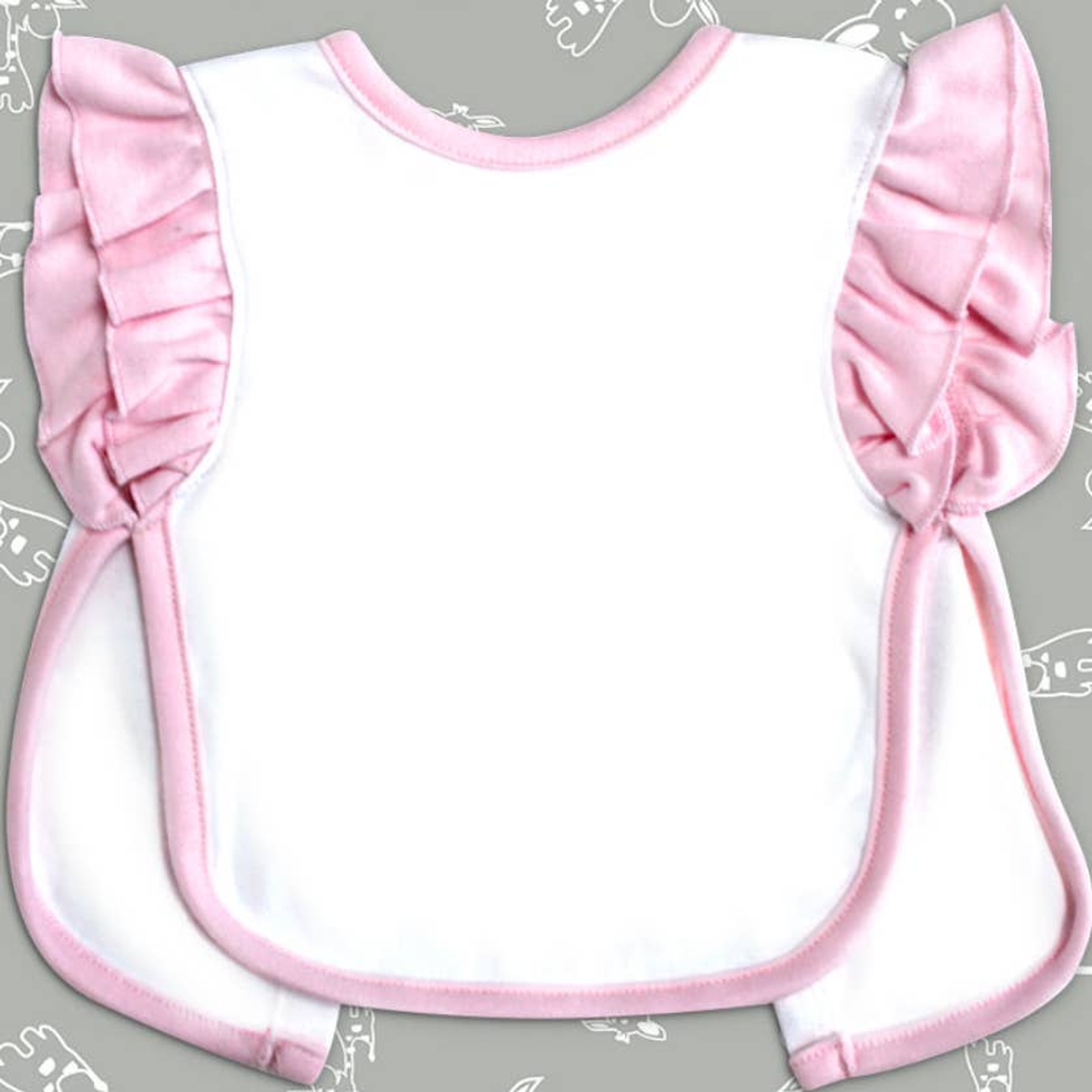 Bib para bebés con cierre de lazo estampado 2 capas color blanco y rosa 65% poliéster 35% algodón personalizable y lavable a máquina