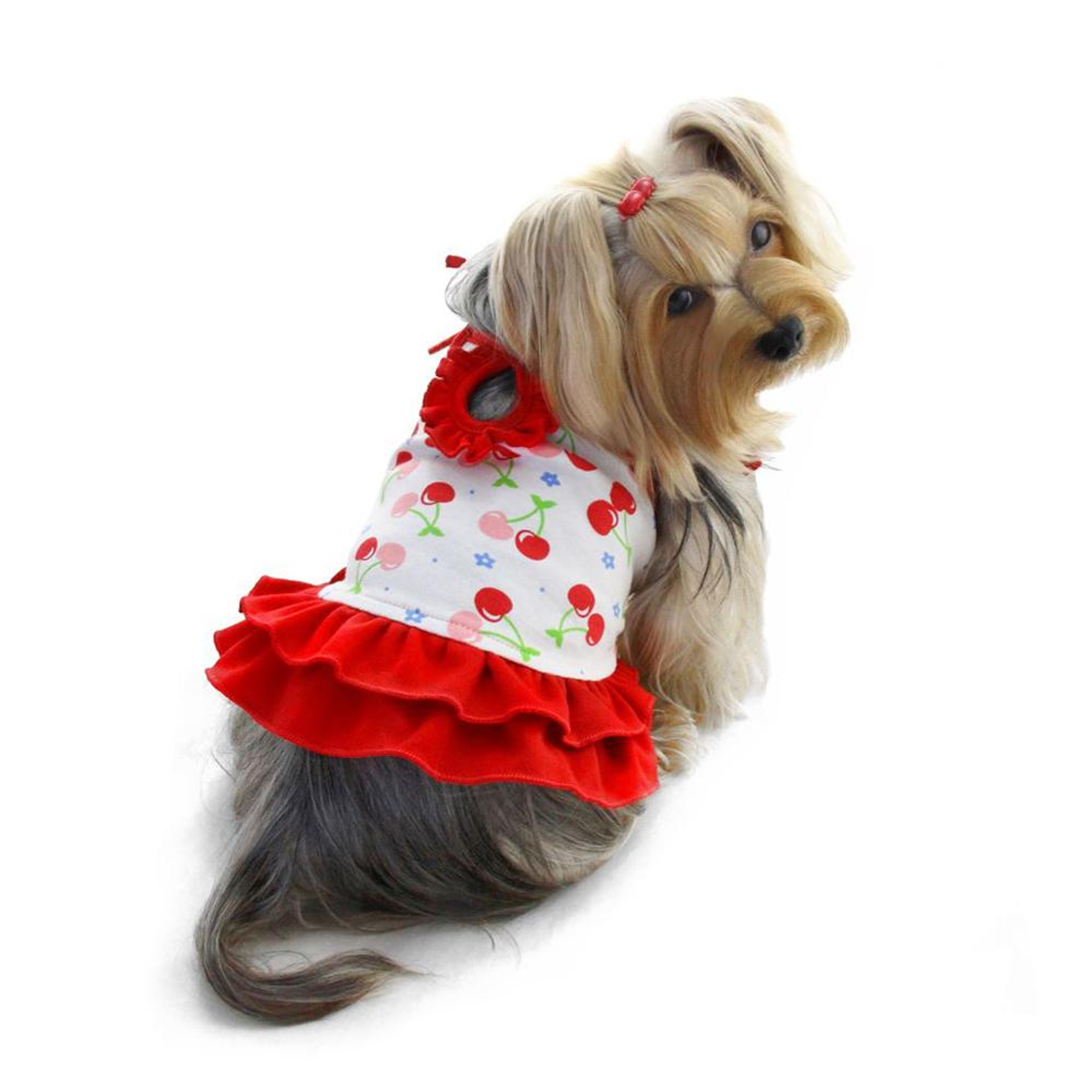 Soft Knit Cotton Cherries Dress with Shoulder Ties Image 1