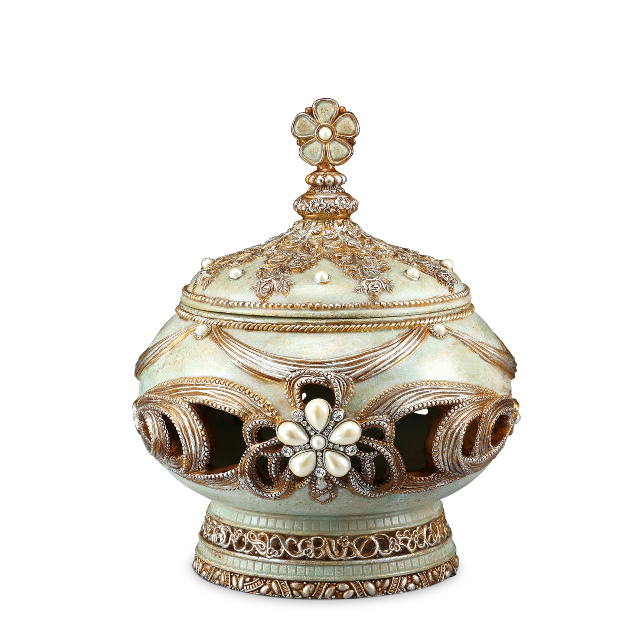 Resin Floral Scroll Jewelry Box With Gemstones and Crystals