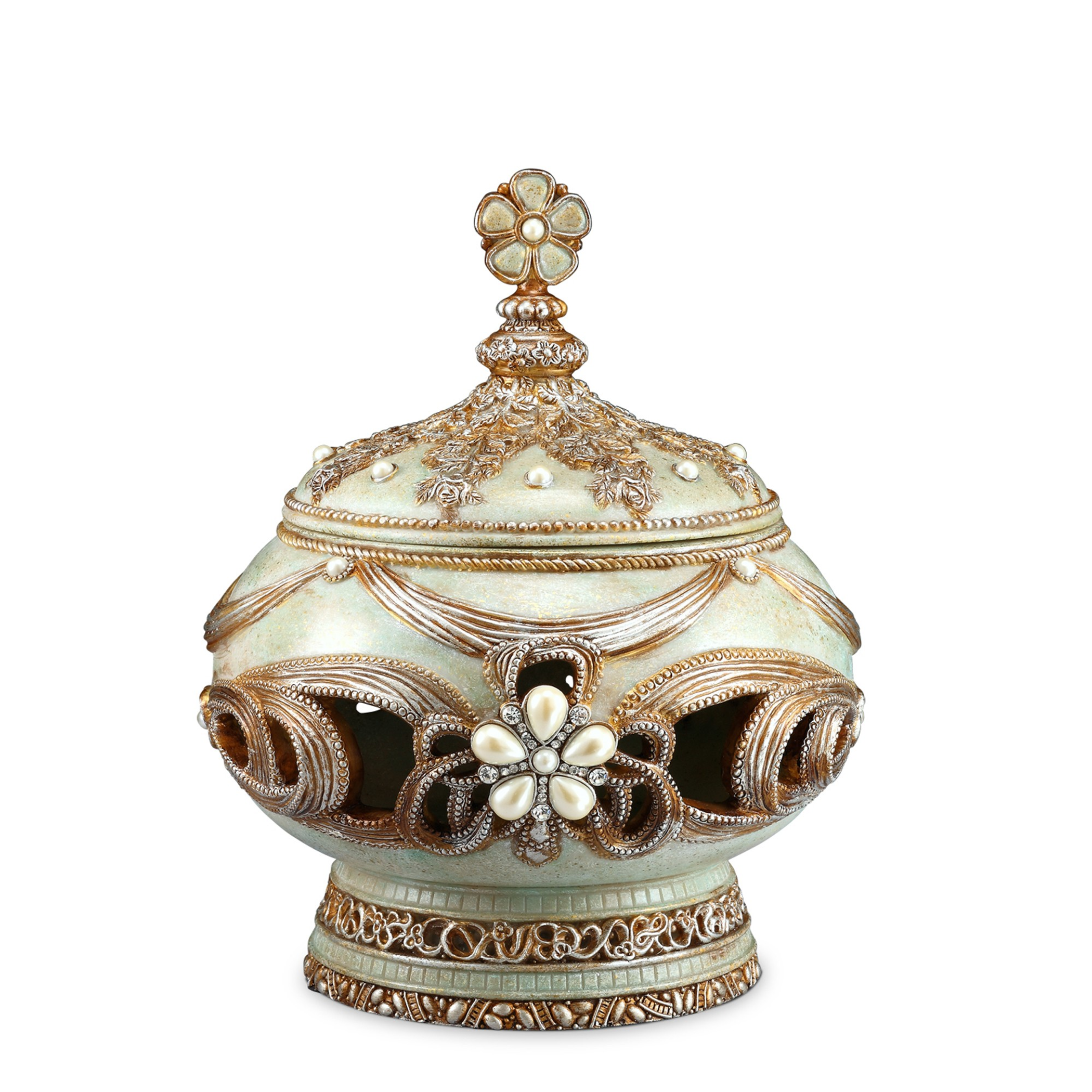 Resin Floral Scroll Jewelry Box With Gemstones and Crystals