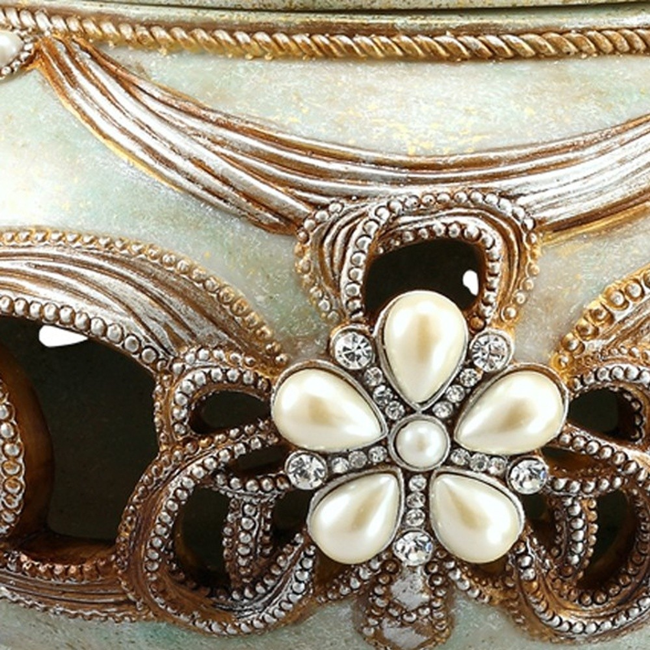 Resin Floral Scroll Jewelry Box With Gemstones and Crystals