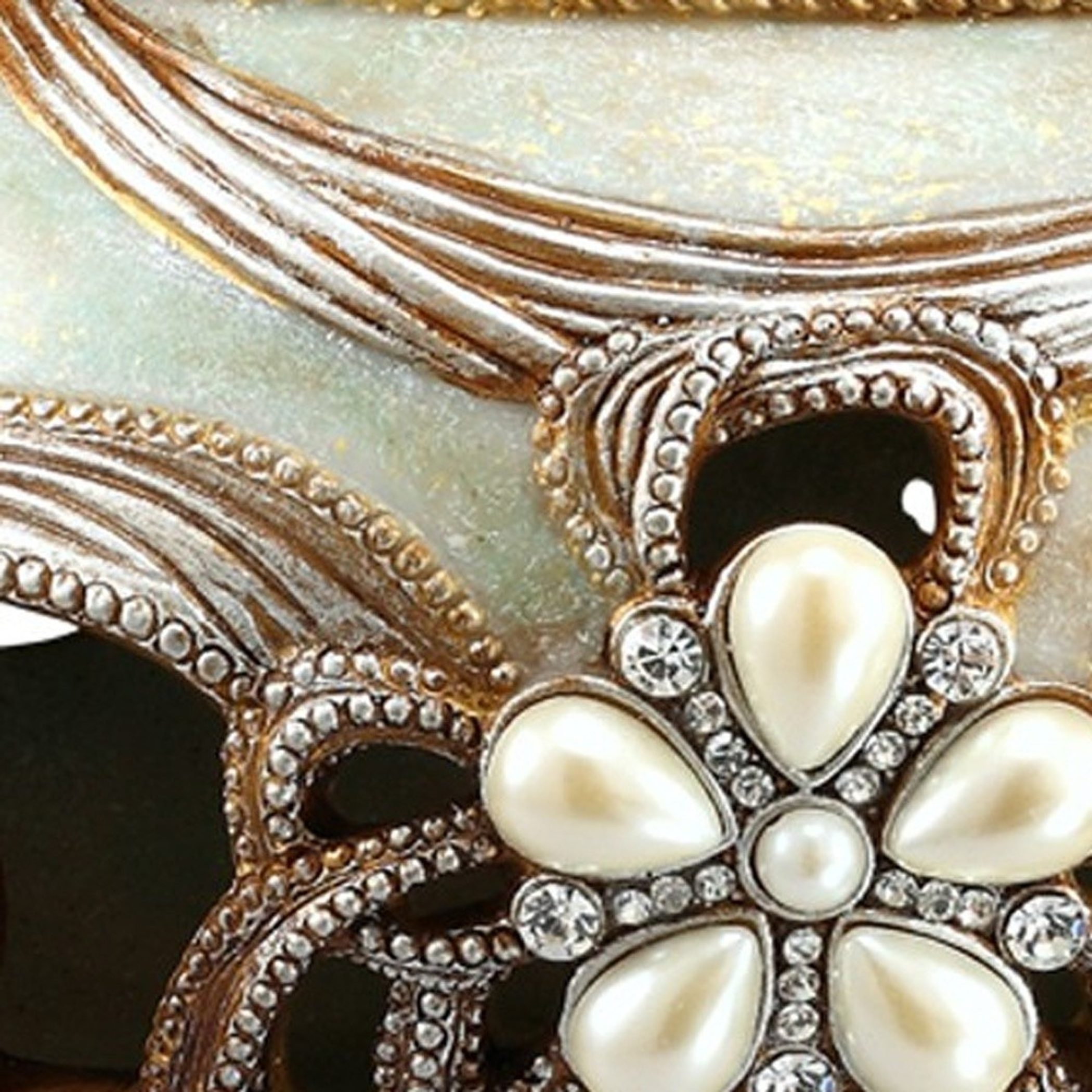 Resin Floral Scroll Jewelry Box With Gemstones and Crystals