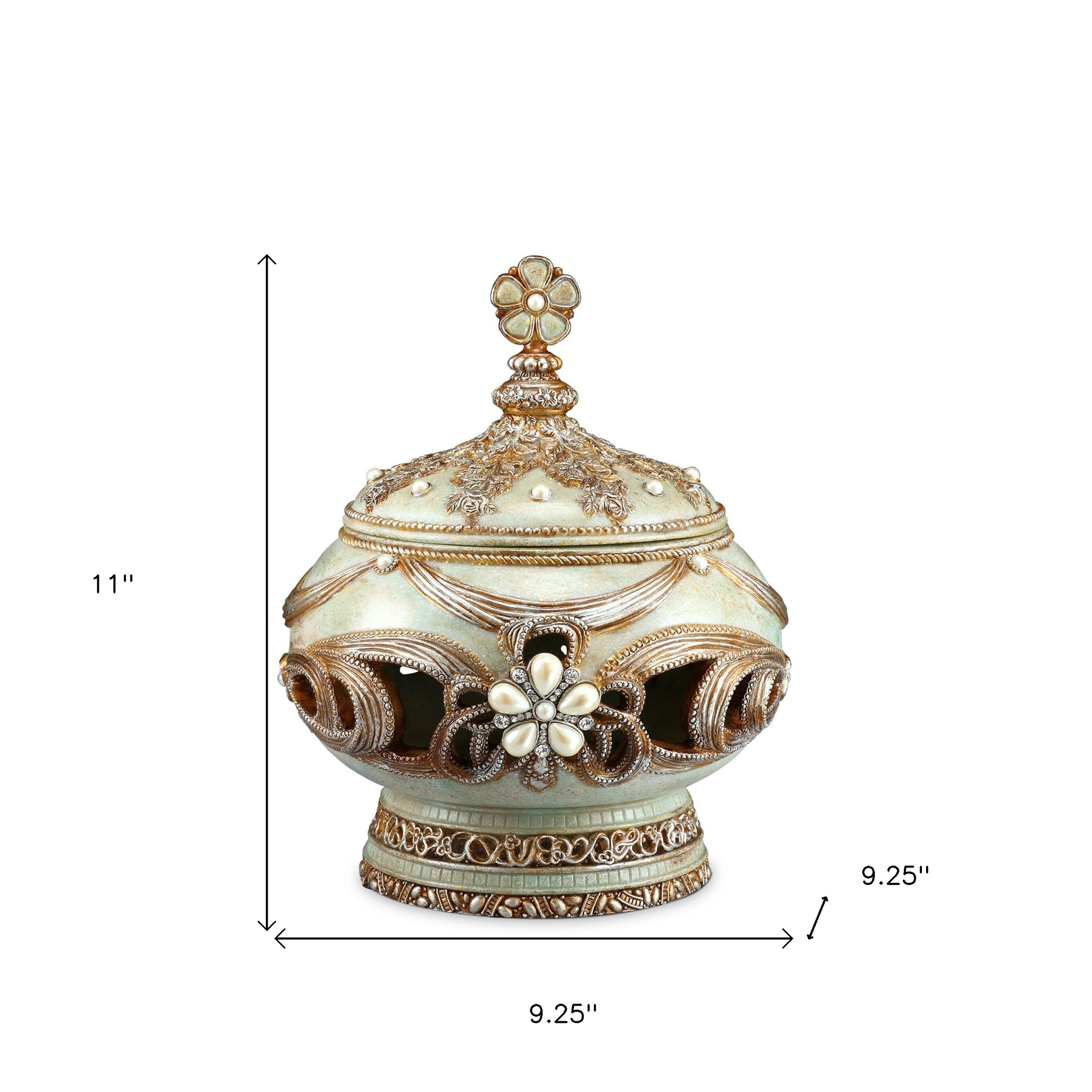 Resin Floral Scroll Jewelry Box With Gemstones and Crystals
