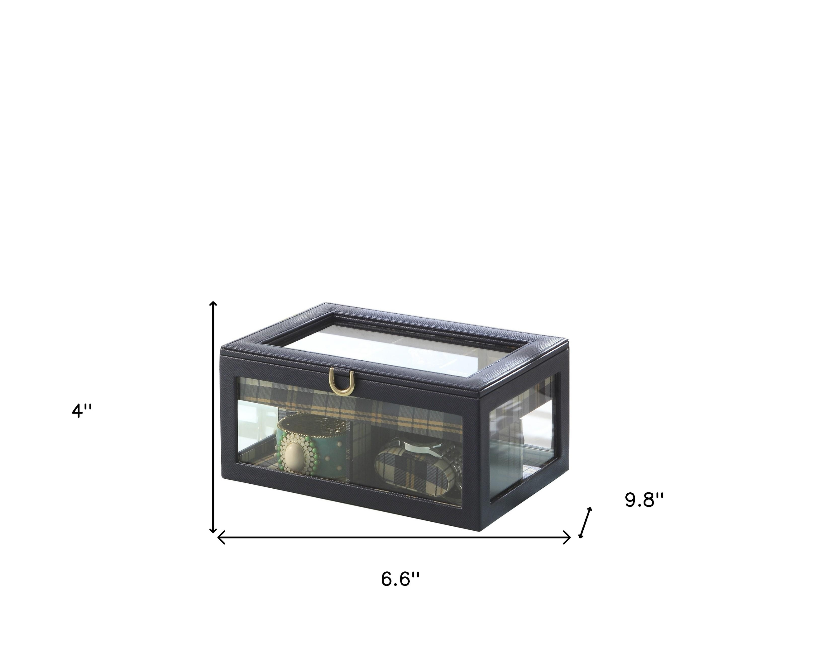 Faux Leather And Glass Nine Section Checkered Watch Box With Metal Accents