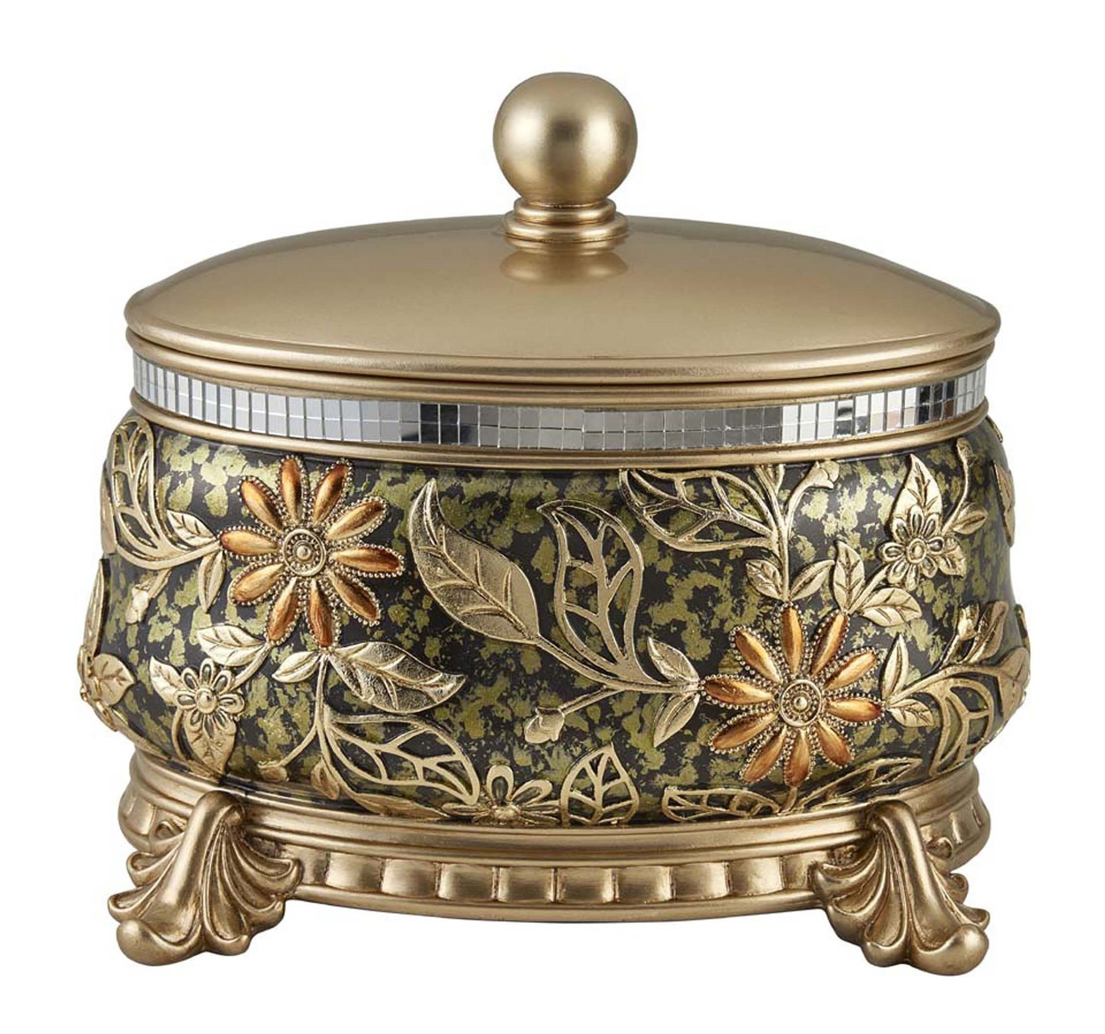 Resin Floral Scroll Jewelry Box With Metal Accents