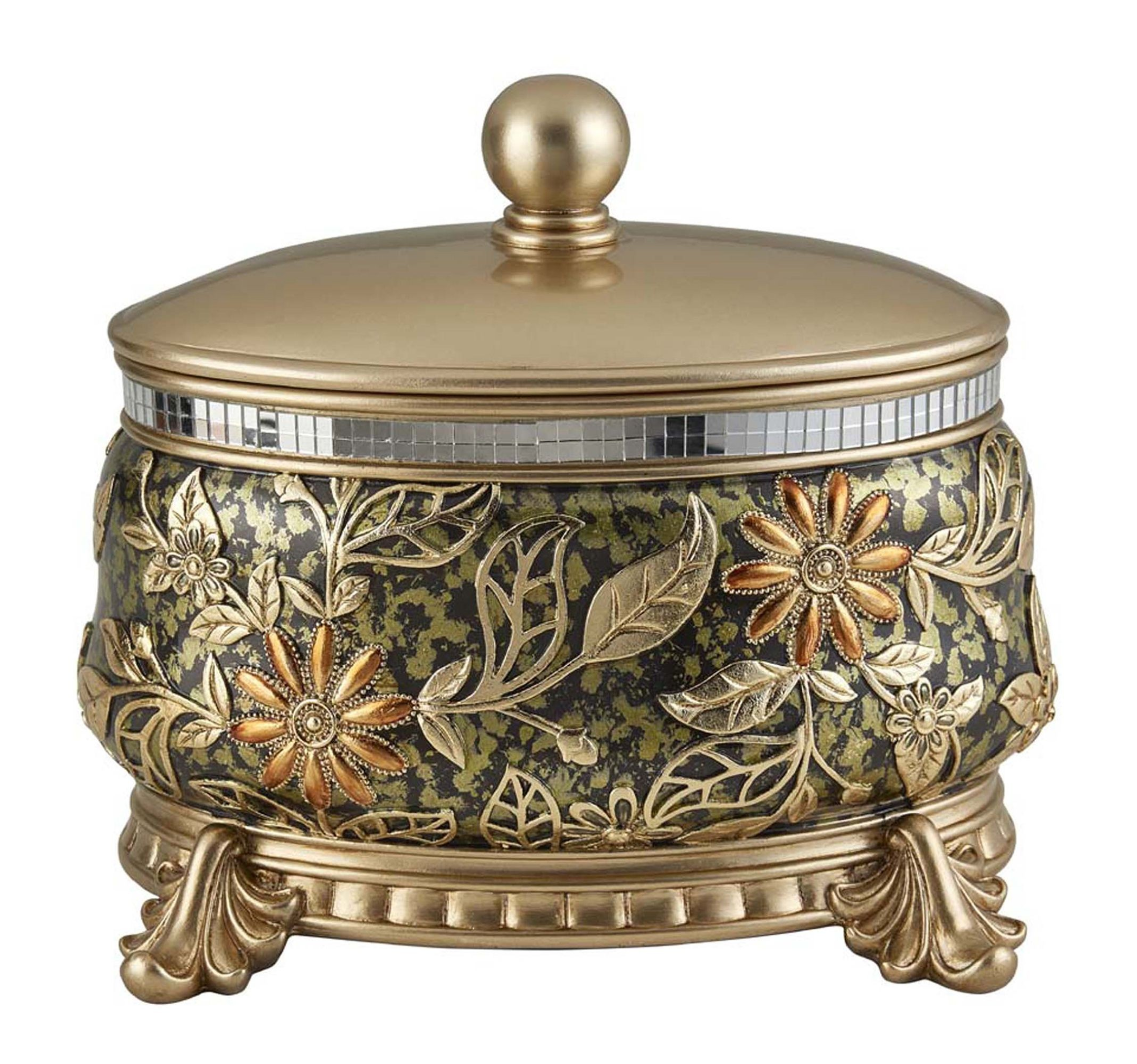 Resin Floral Scroll Jewelry Box With Metal Accents