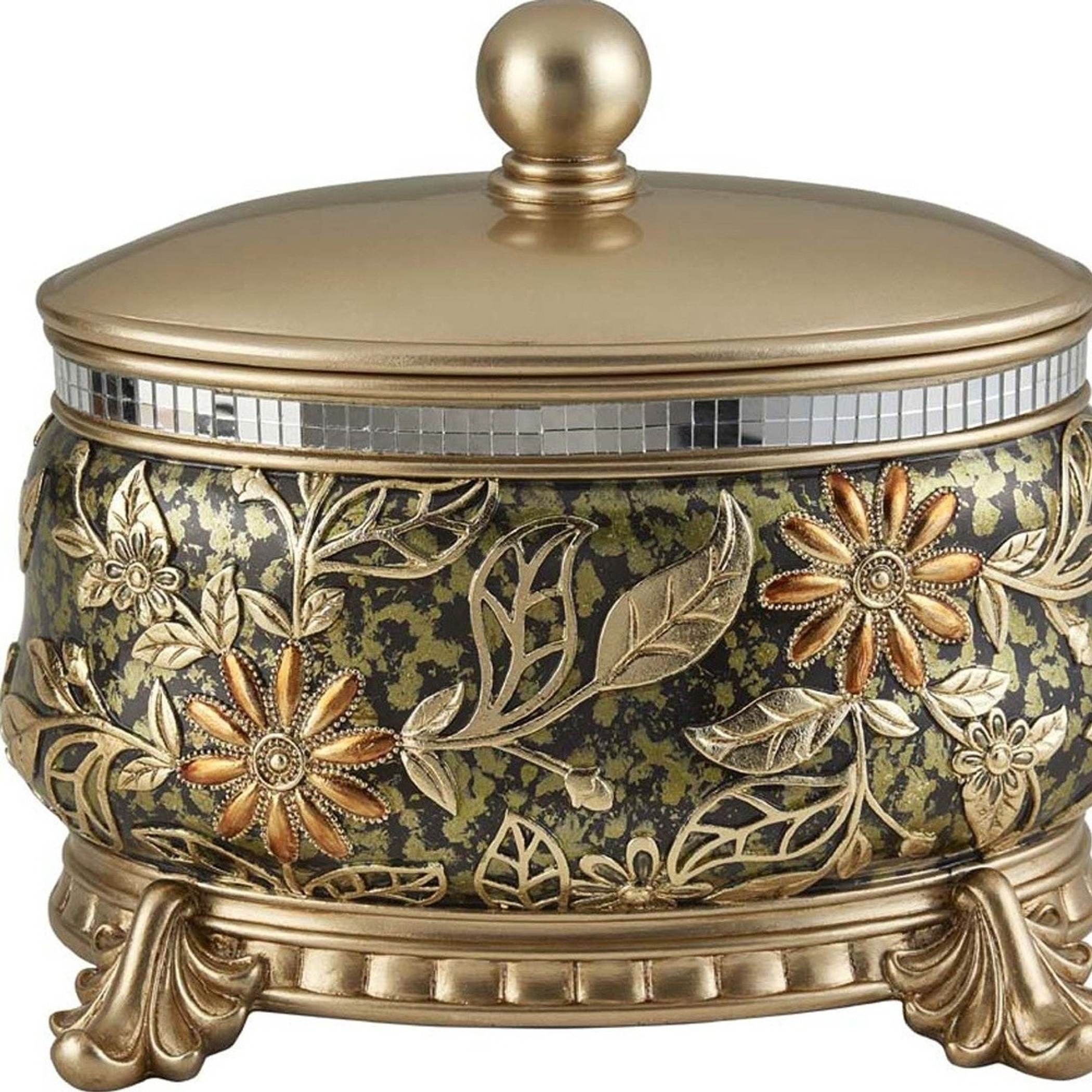 Resin Floral Scroll Jewelry Box With Metal Accents