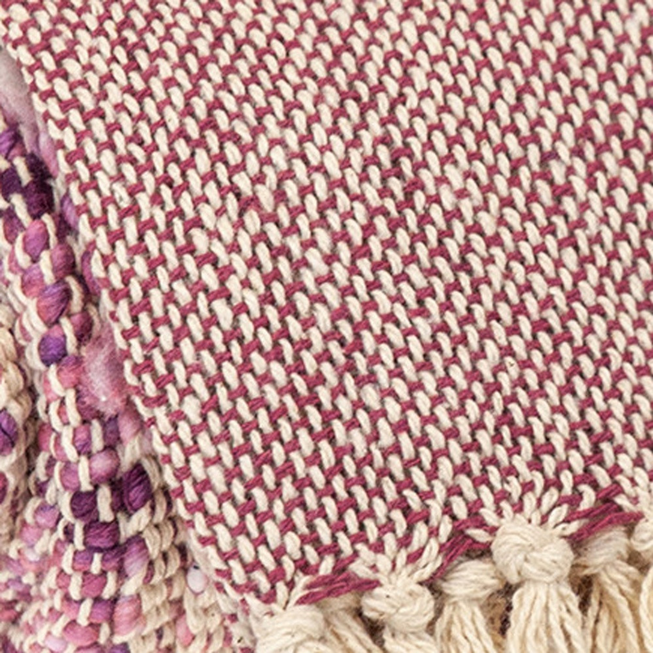 50" X 60" Purple and Ivory Woven Cotton Striped Throw Blanket with Tassels, photo 5