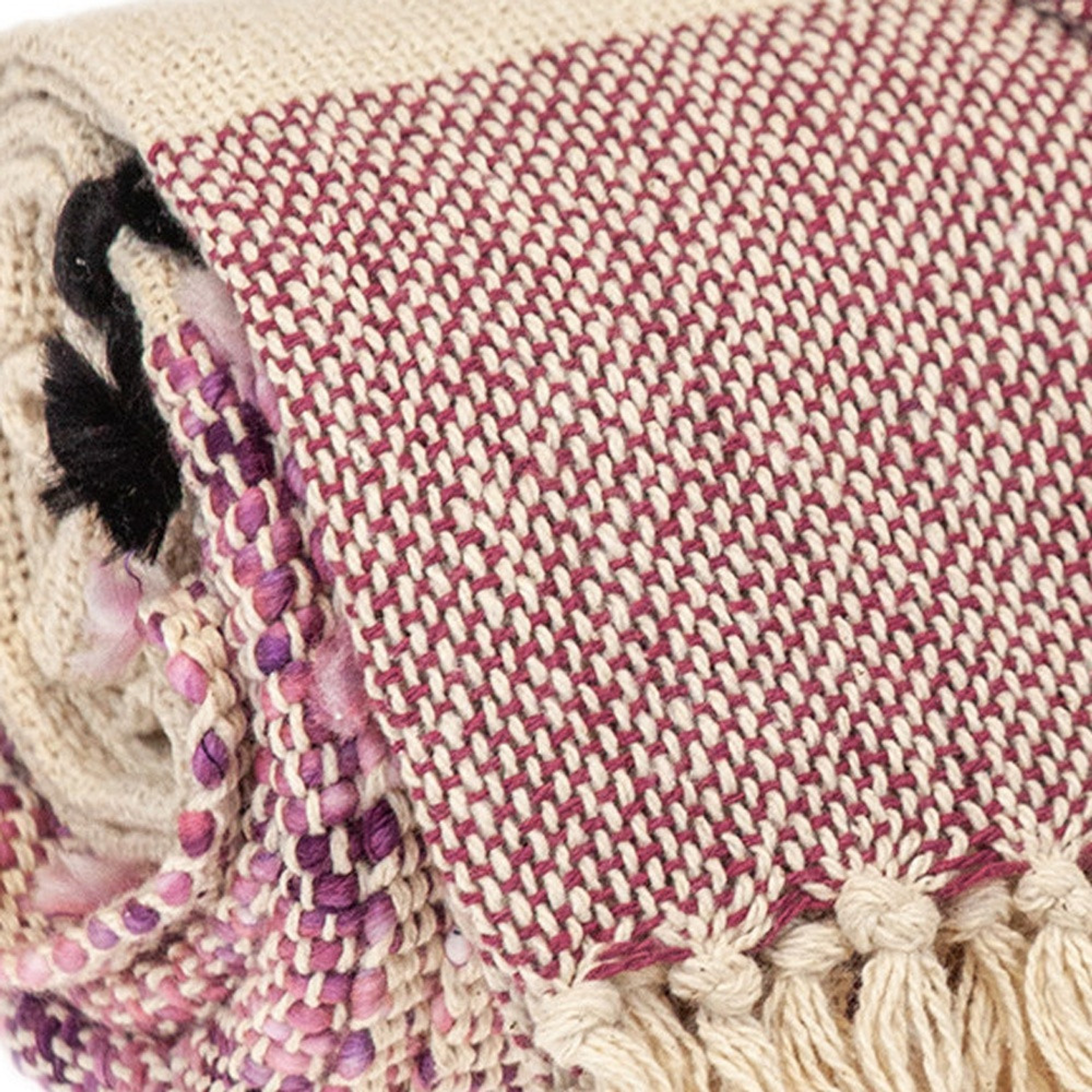 50" X 60" Purple and Ivory Woven Cotton Striped Throw Blanket with Tassels, photo 6