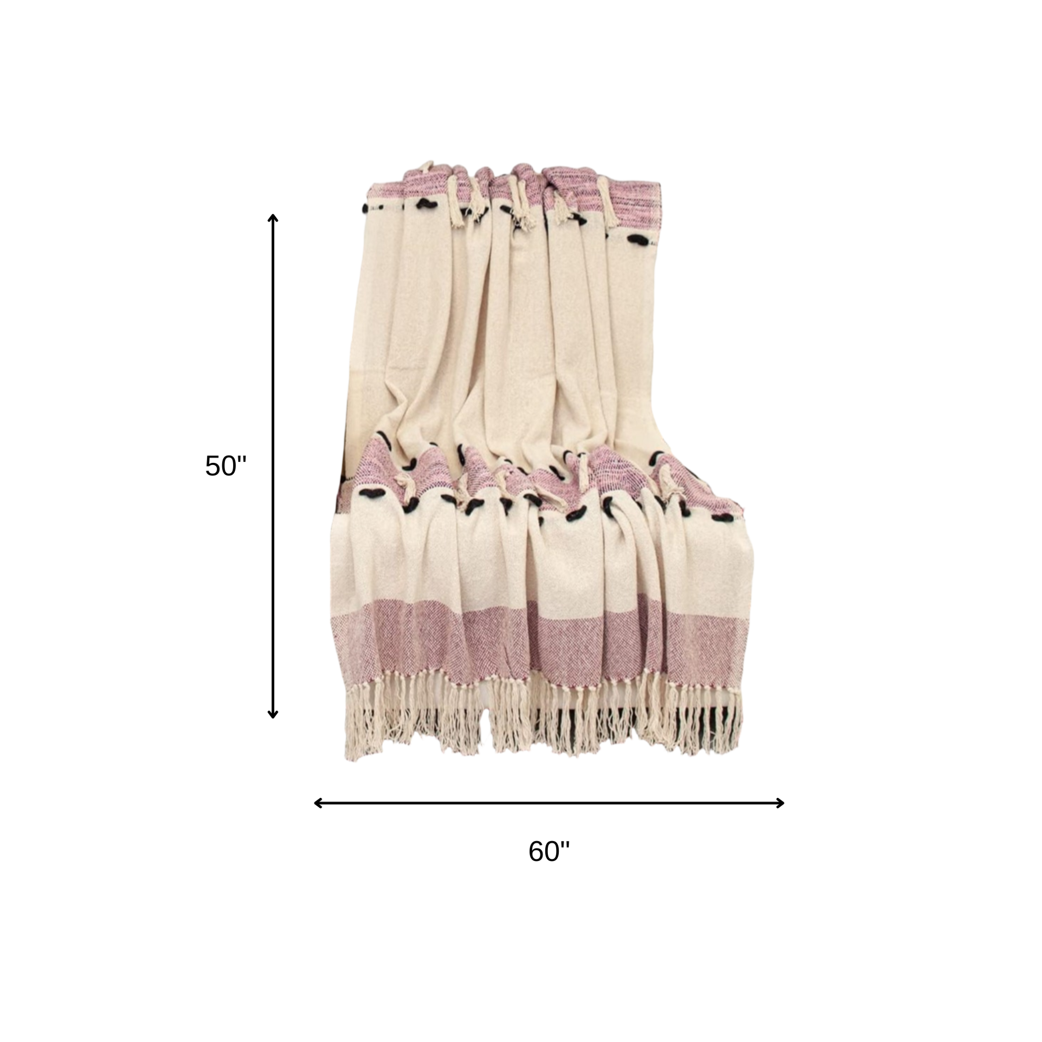 50" X 60" Purple and Ivory Woven Cotton Striped Throw Blanket with Tassels, photo 7