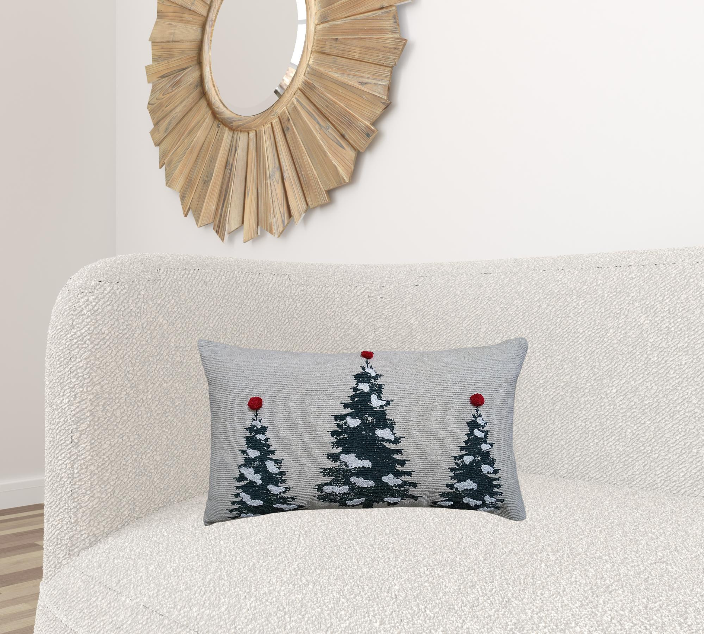 14" X 24" Red And Green Zippered Cotton Blend Christmas Tree Throw Pillow, photo 3
