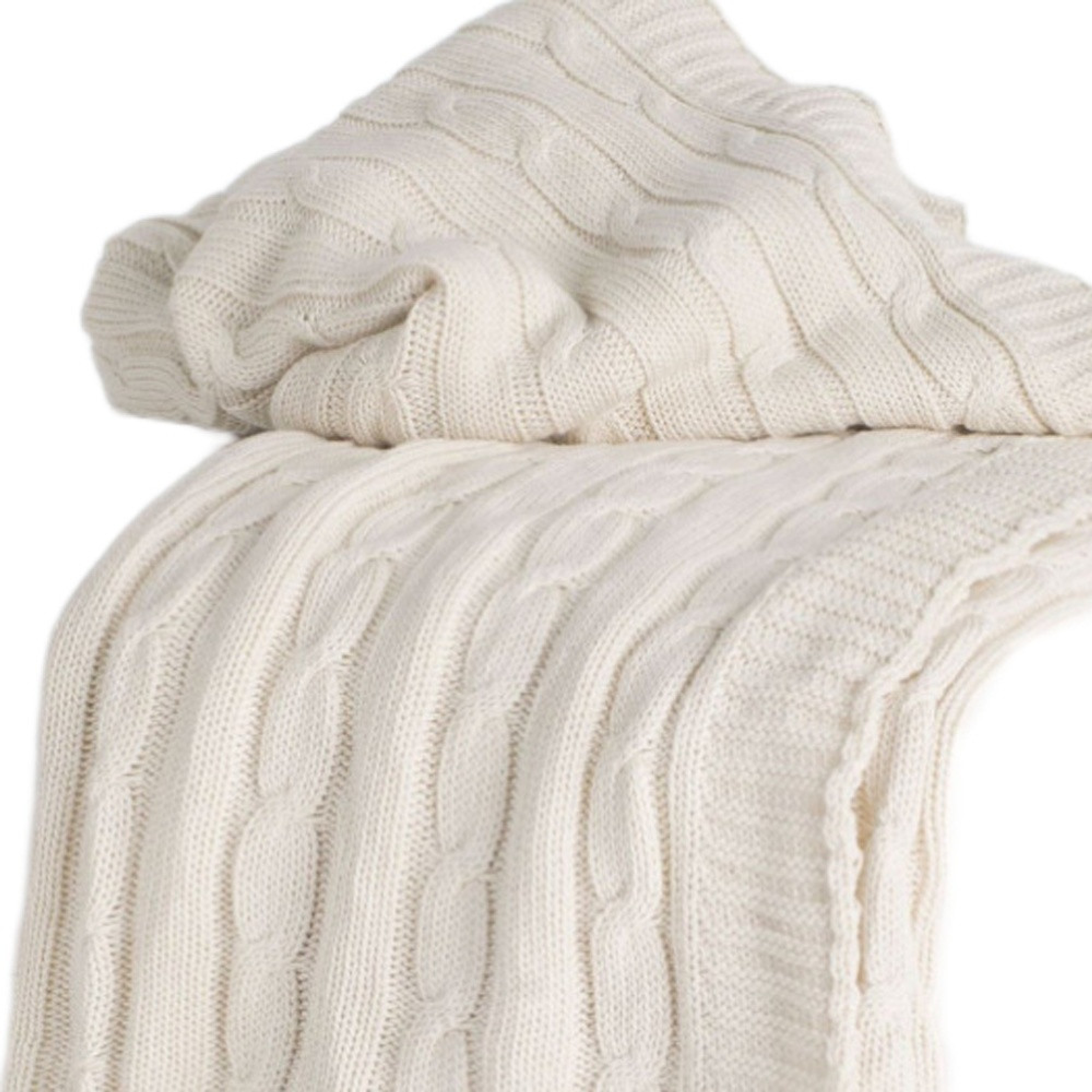 Ivory Knitted 100% Cotton Throw Blanket, photo 3