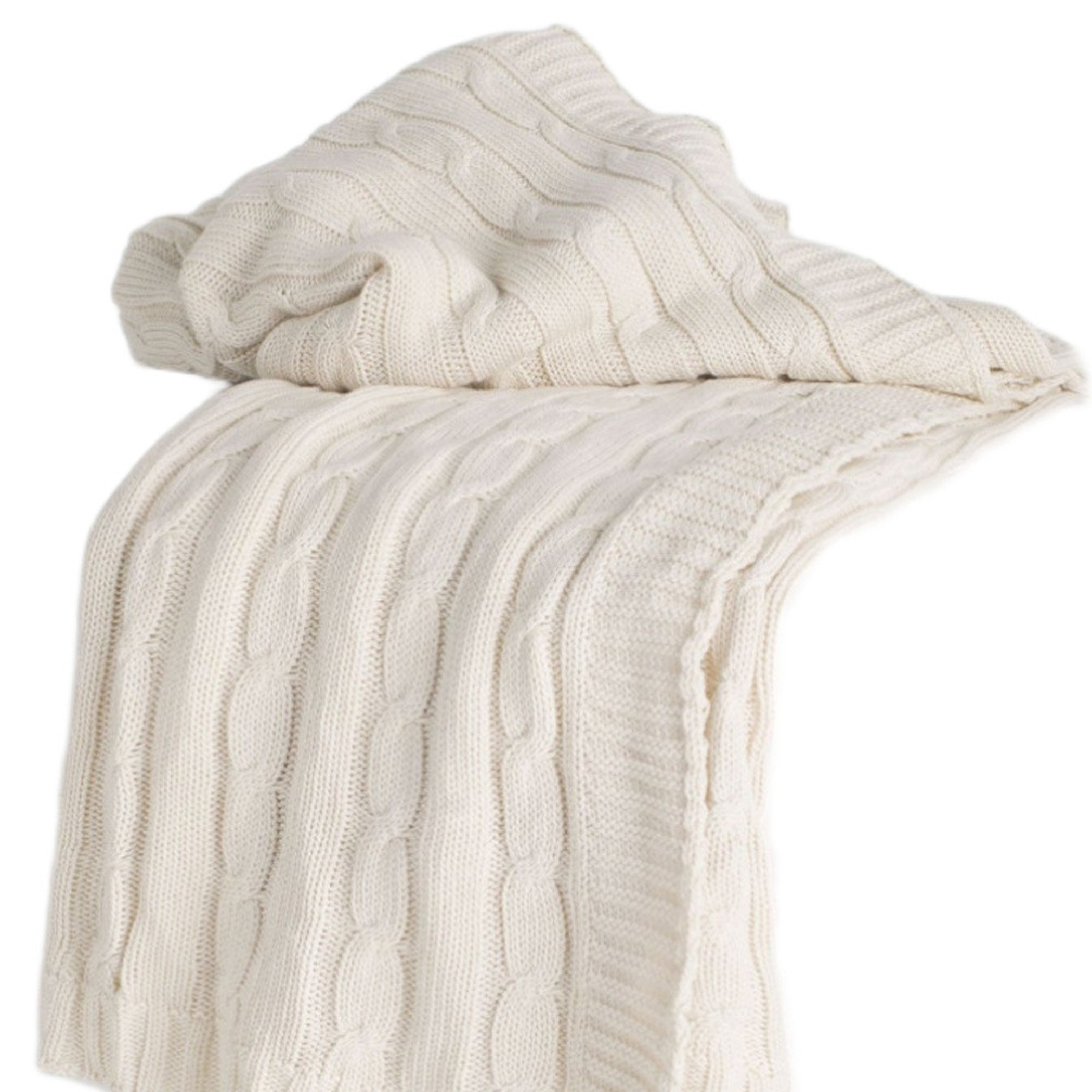 Ivory Knitted 100% Cotton Throw Blanket, photo 4