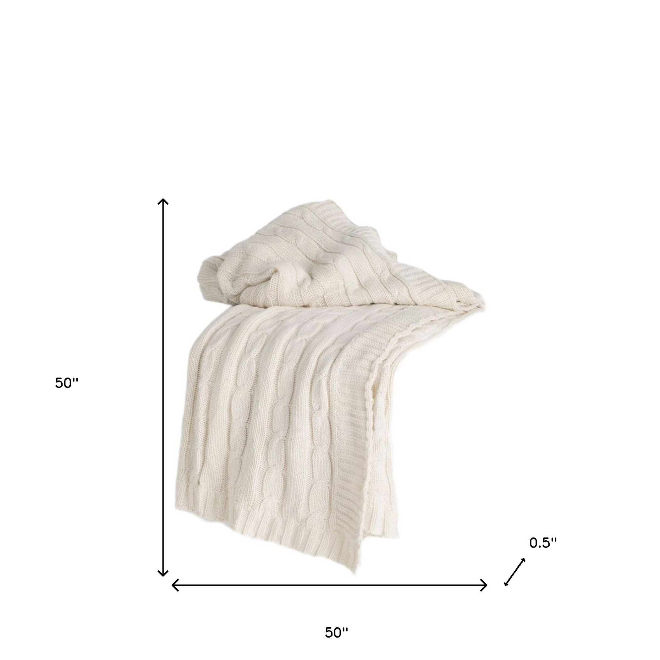 Ivory Knitted 100% Cotton Throw Blanket, photo 5
