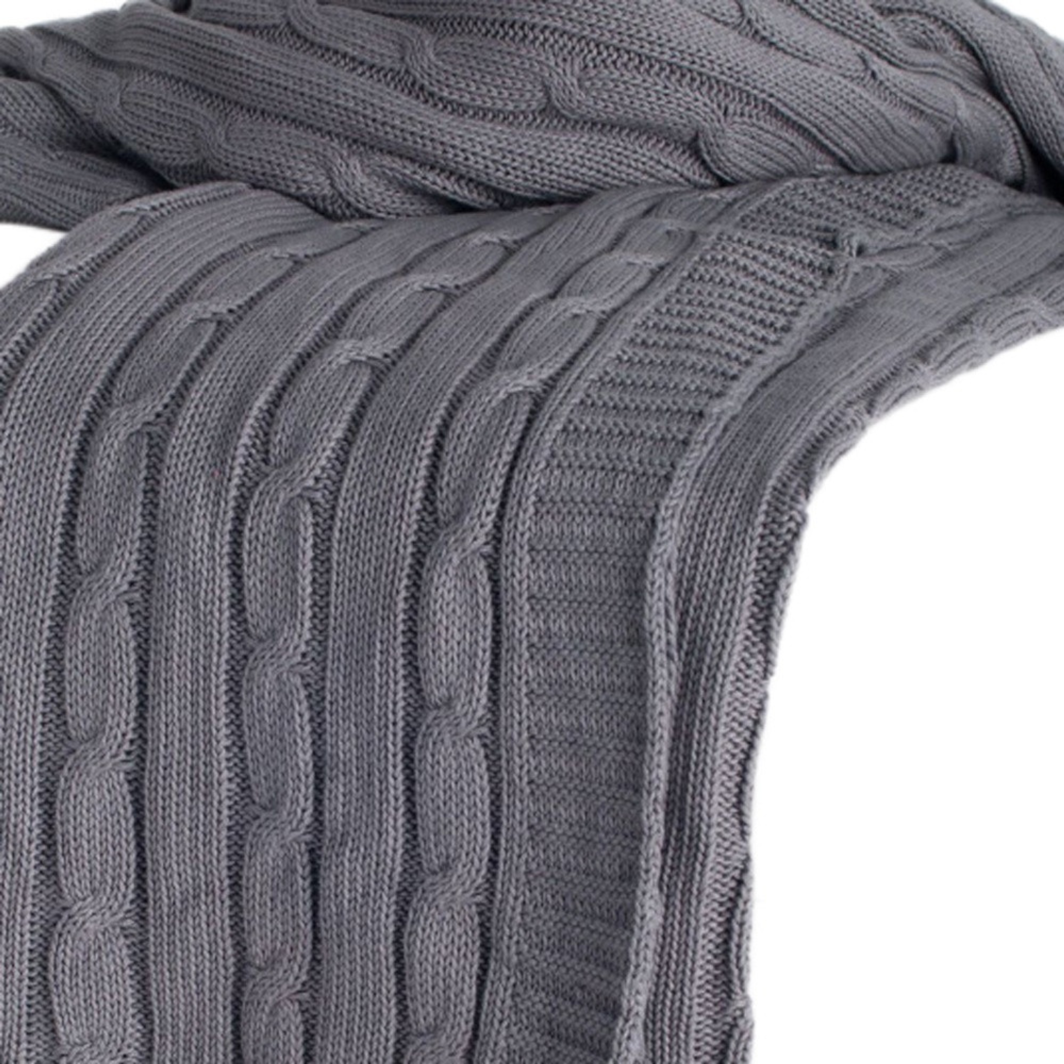 Light Gray Knitted 100% Cotton Throw Blanket, photo 3