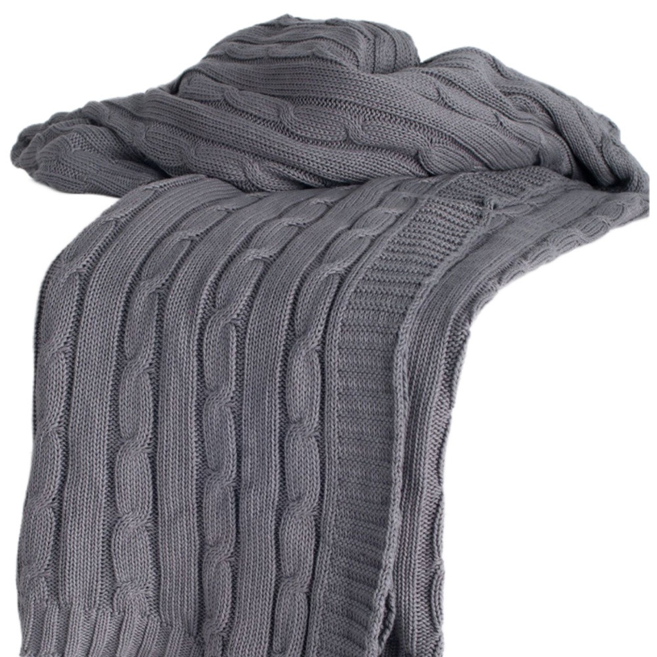 Light Gray Knitted 100% Cotton Throw Blanket, photo 4