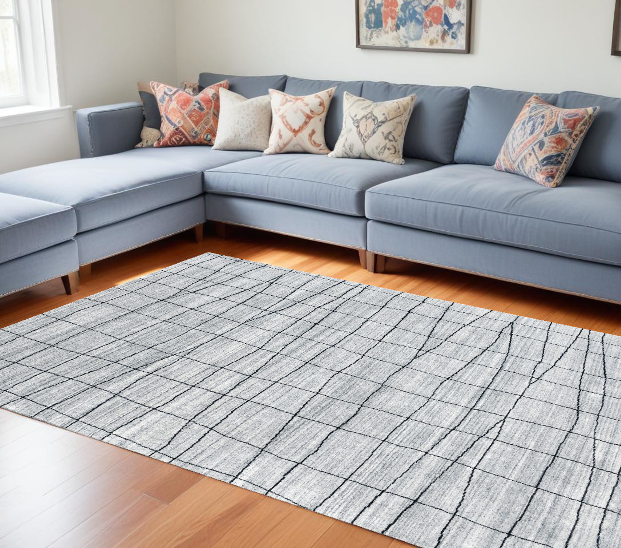 8′ X 10′ Gray and Black Wool Abstract Geometric Hand Loomed Area Rug