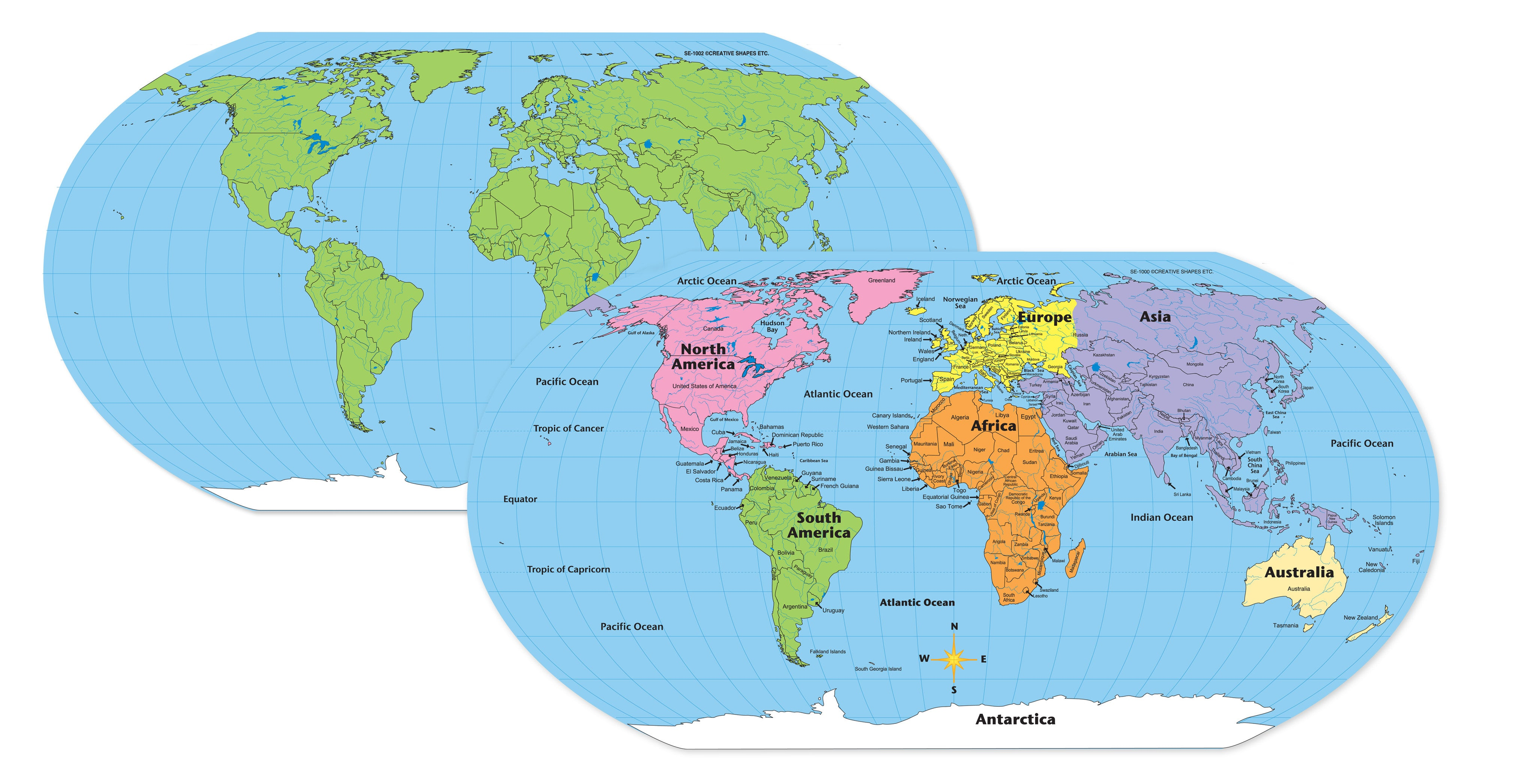 Practice Map Combo Pack World Learning Labeled and Unlabeled 60 Sheets 9 x 16 Inches Creative Teaching Tool
