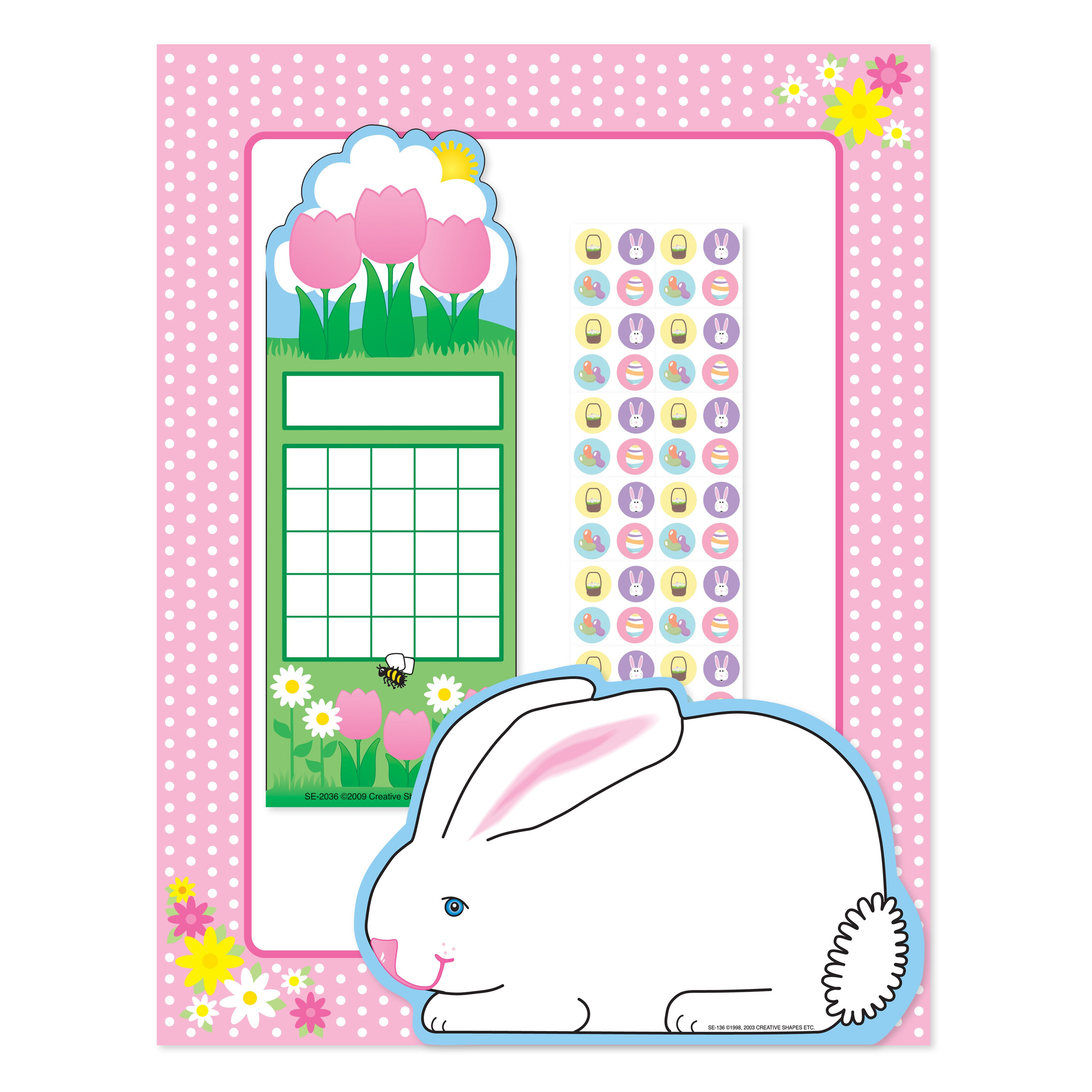 Stationery Set includes Large Rabbit Notepad 50 Sheets Spring Flower Personal Incentive Charts 24 Stickers 288 Pink Polka Dot Designer Paper 30 Sheets