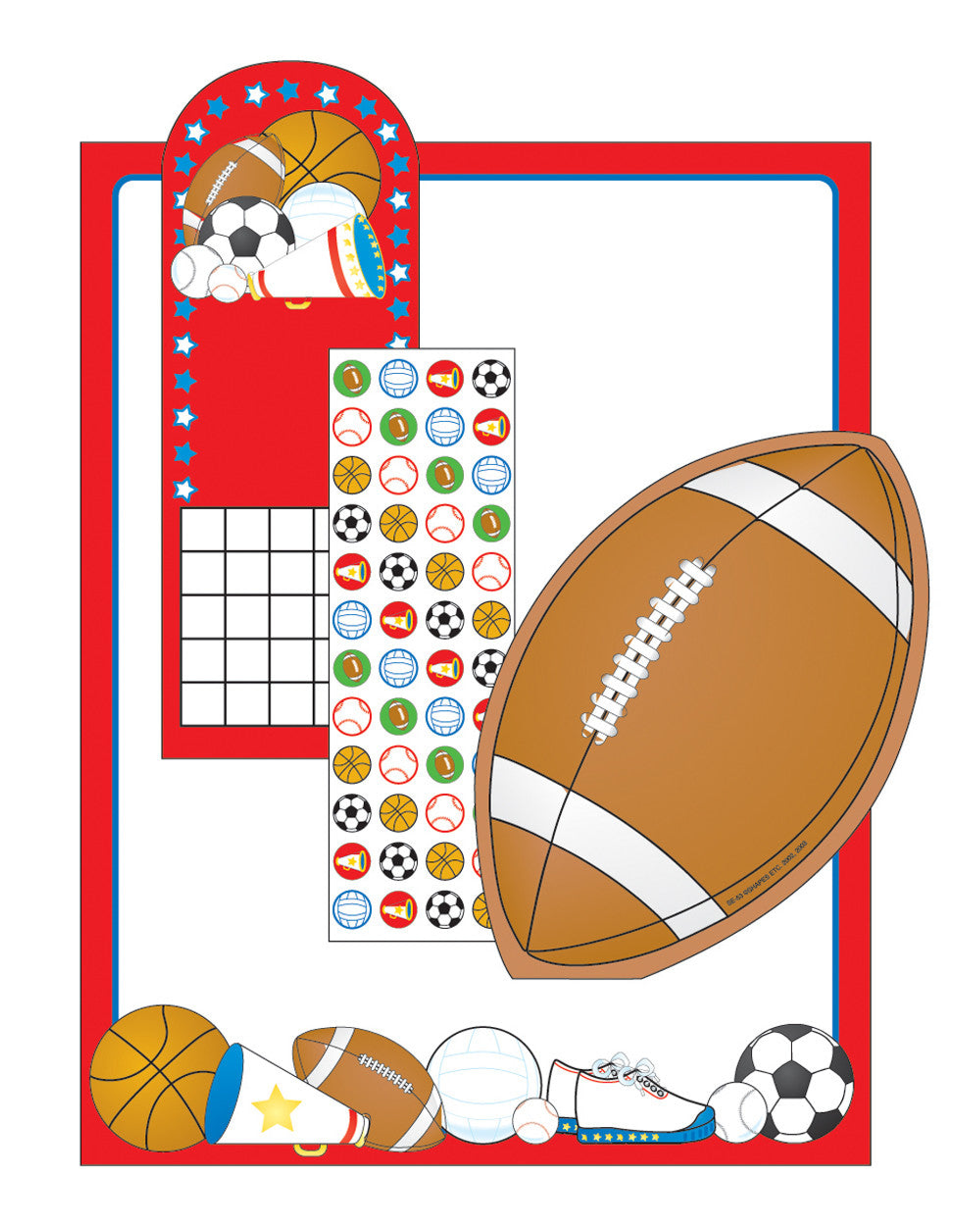 Stationery Set Includes Large Football Notepad 50 Sheets Sports Designer Paper 30 Sheets Sports Incentive Charts 24 Charts Sports Stickers 288 Pieces