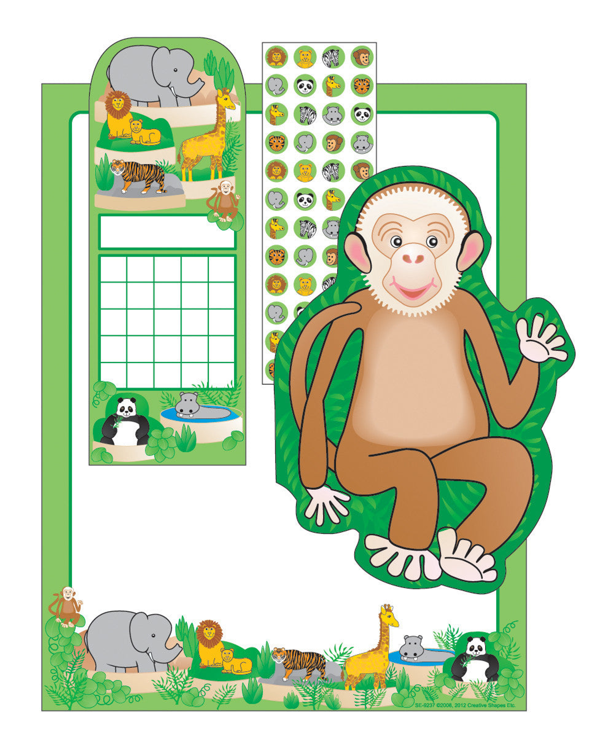 Juego de papelería incluye Bloc de notas grande de mono 50 hojas Gráficos de incentivos 24 unidades Papel decorativo 30 hojas Stickers 288 unidades