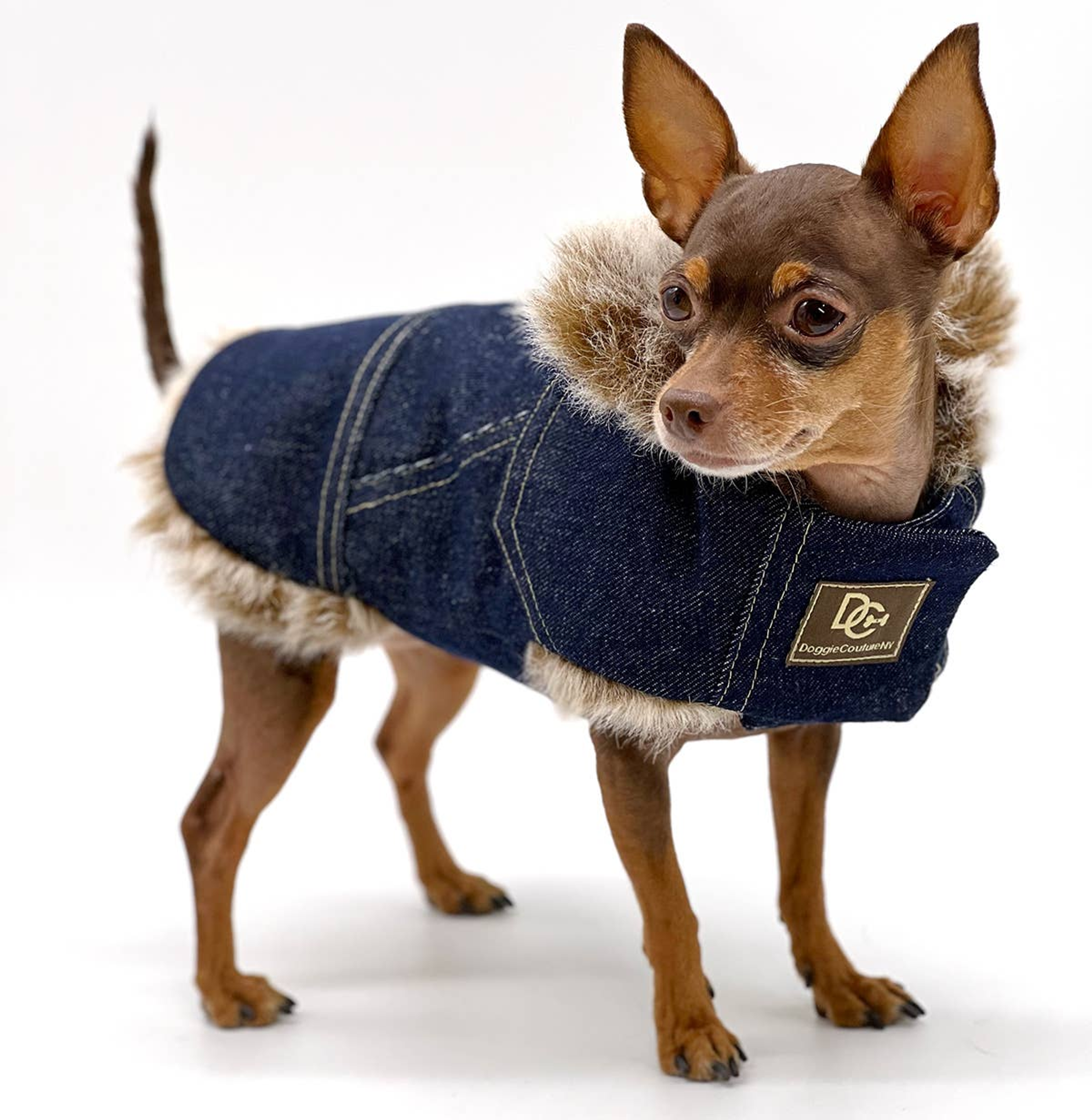 DCNY Faux Fur Denim Coat Image 1