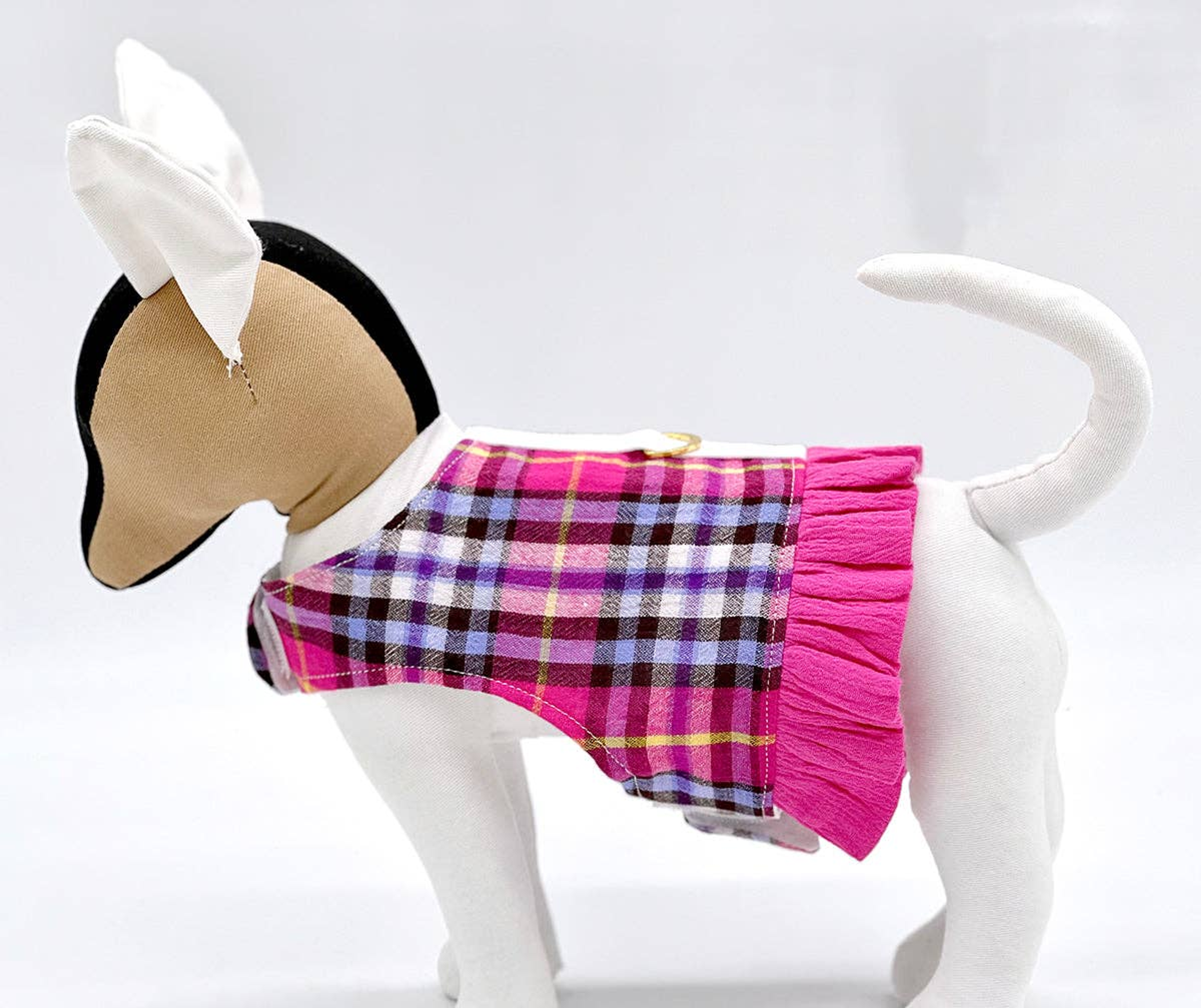 Pink Plaid Harness Vest with Ruffle Trim Image 1