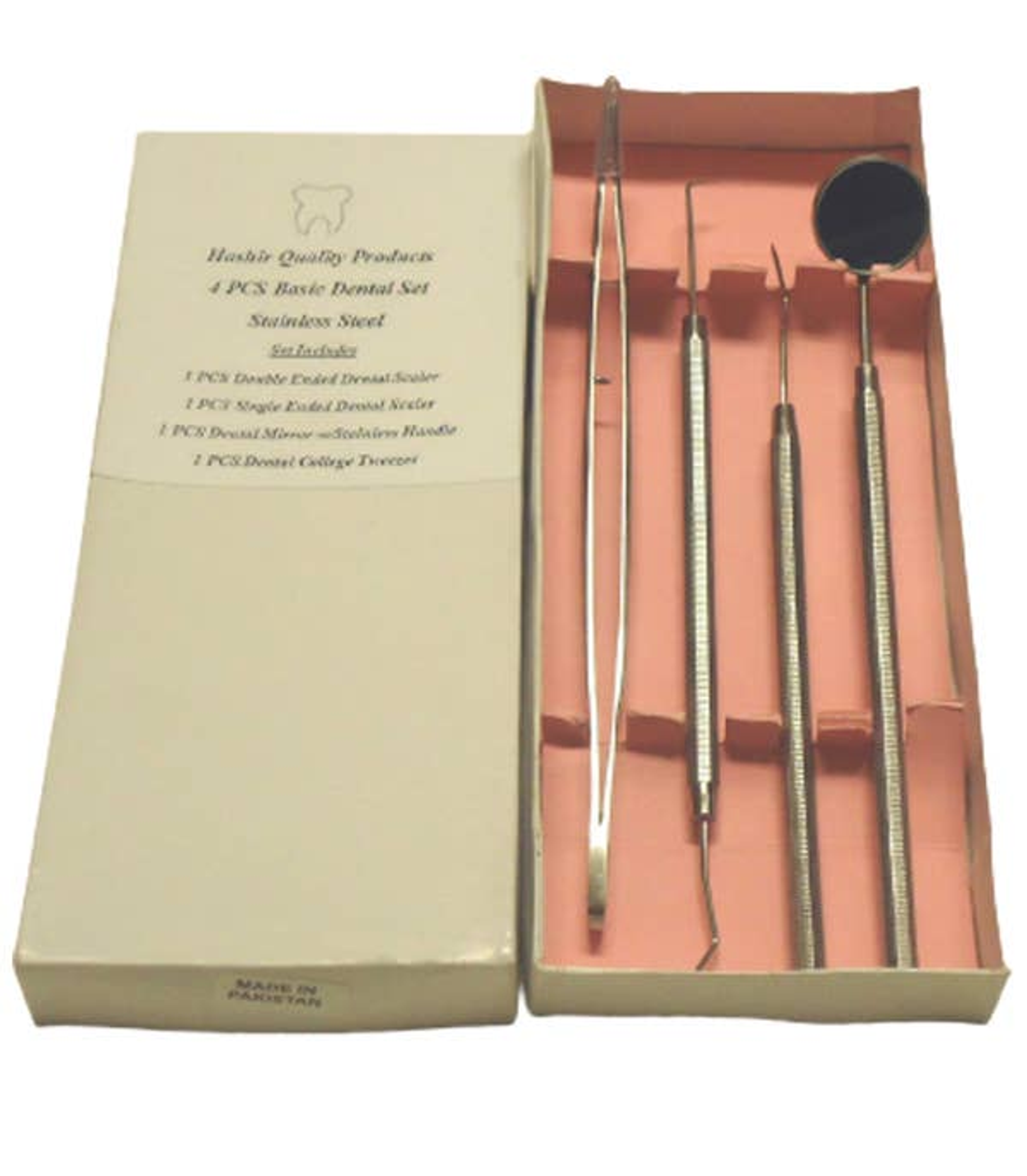 Dental Set Professional Basic Stainless Steel 4pcs Double Ended Scaler Single Ended Scaler Dental Mirror Tweezers