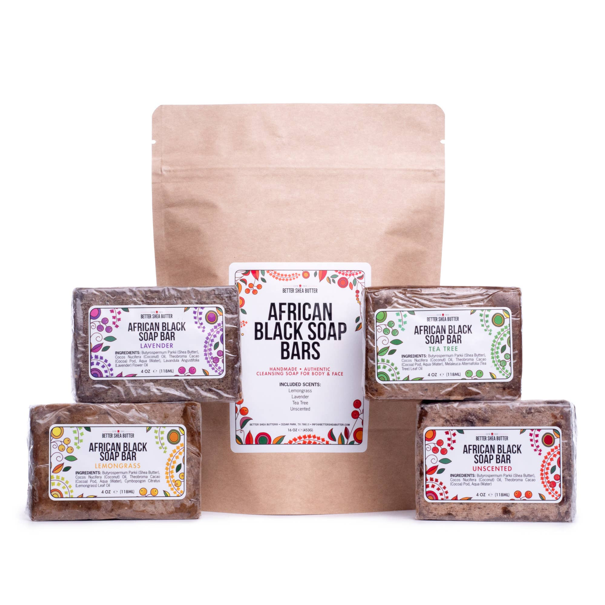 Soap Bar Set Cleaning Skin Scalp Hair Scented Shea Butter Cocoa Pod Coconut Oil 16 oz