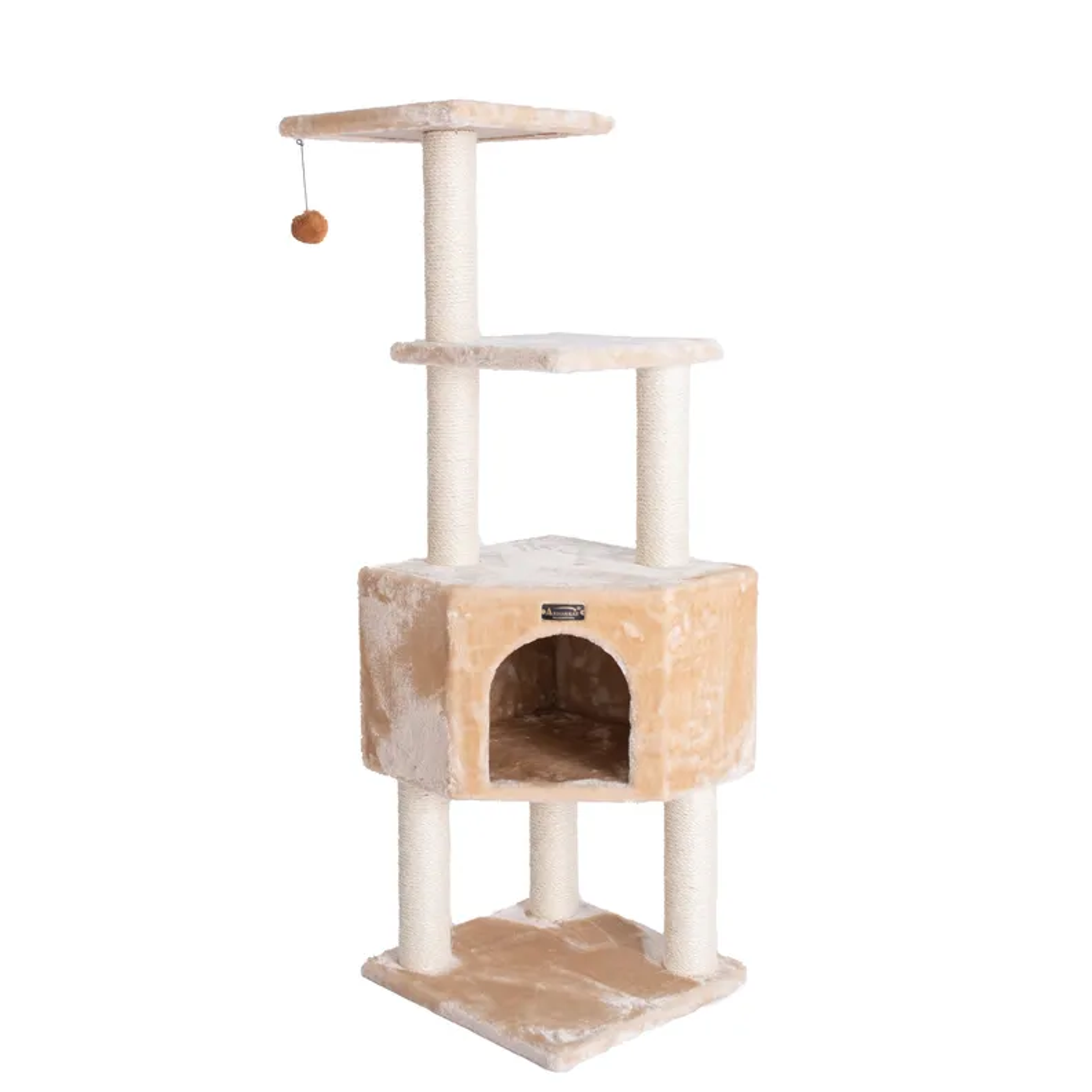 Real Wood 3 Levels Cat Tower for Kittens 48 Height Beige Image 1