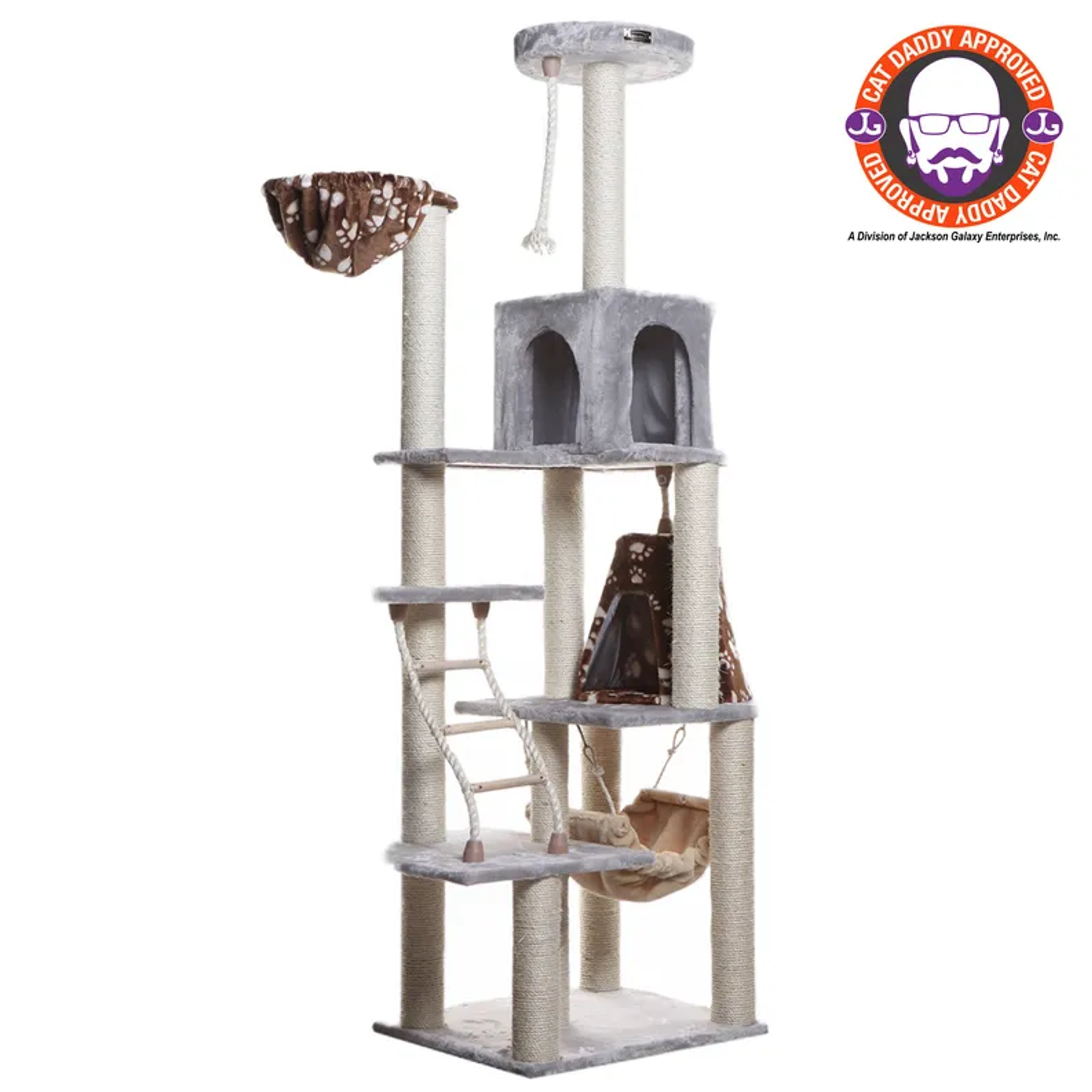 Real Wood Cat Climber Play House With Playhouse, Basket Image 1