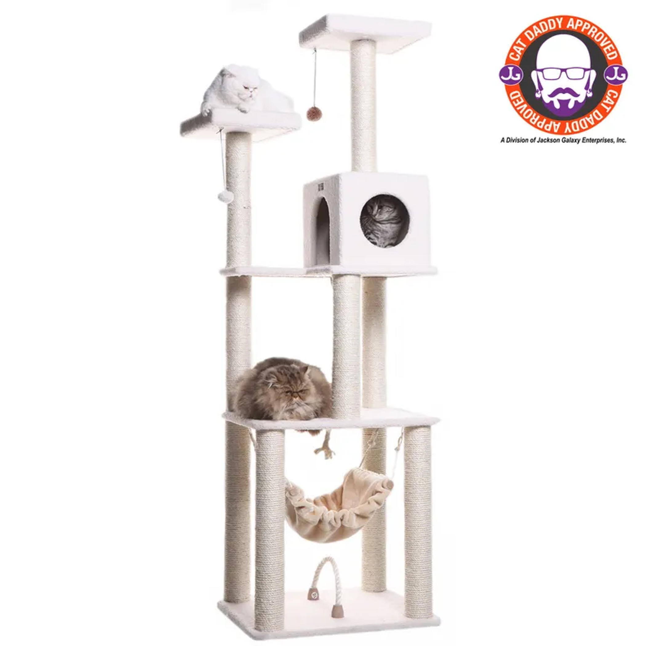 Real Wood B7301 Classic Ivory Cat Tree, 4 Levels With Rope Image 1