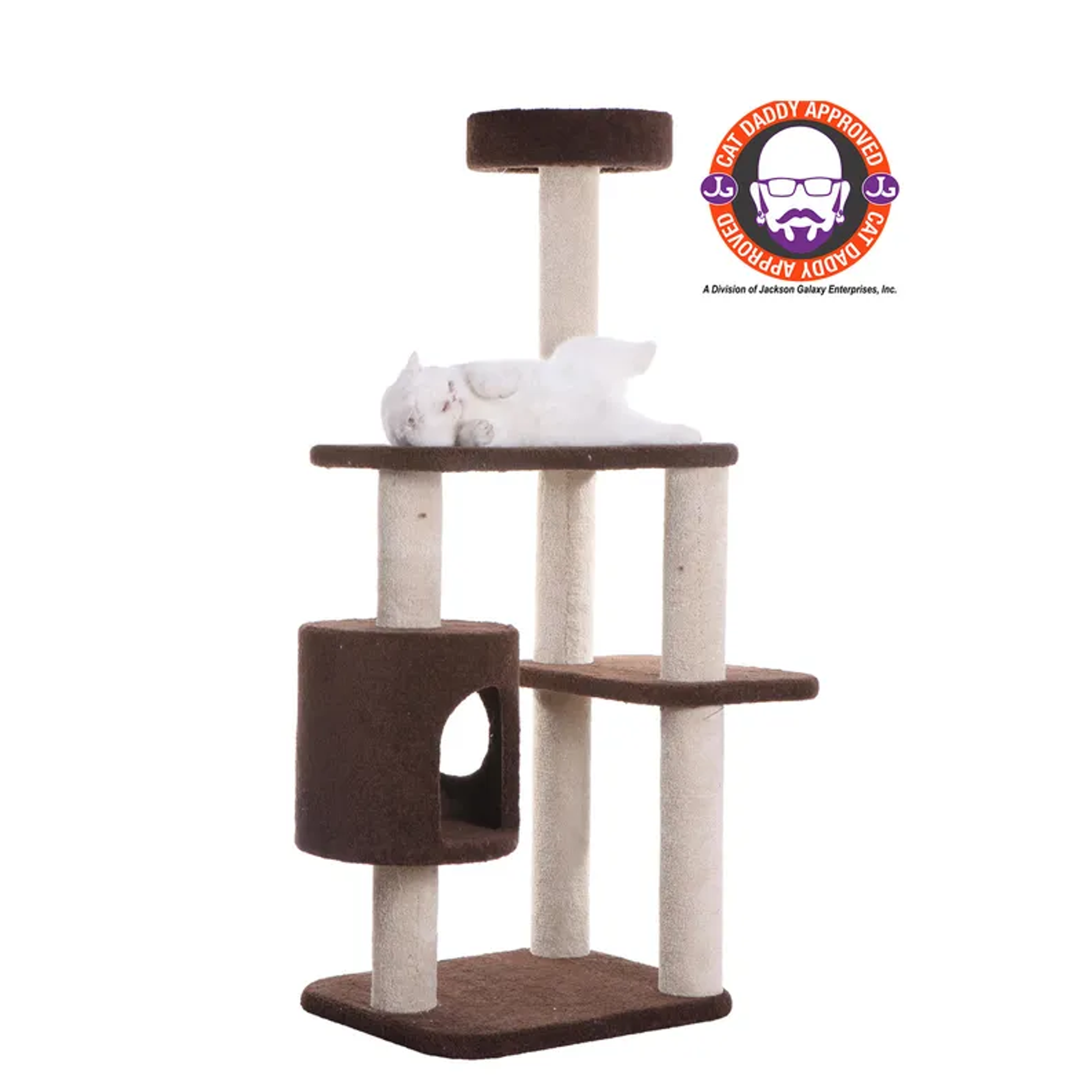 Real Wood 3-Level Carpeted Cat Tree Condo  Kitten Play House Image 1