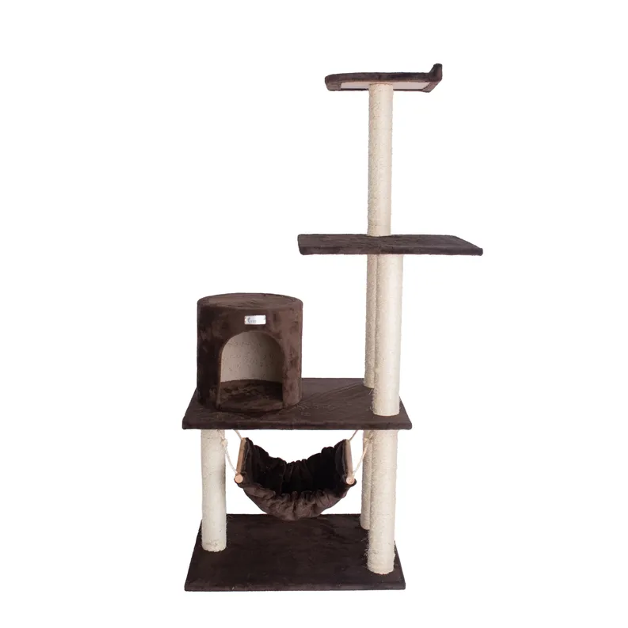 GleePet 59-Inch Brown Cat Tree Real Wood Cat Hammock Image 1