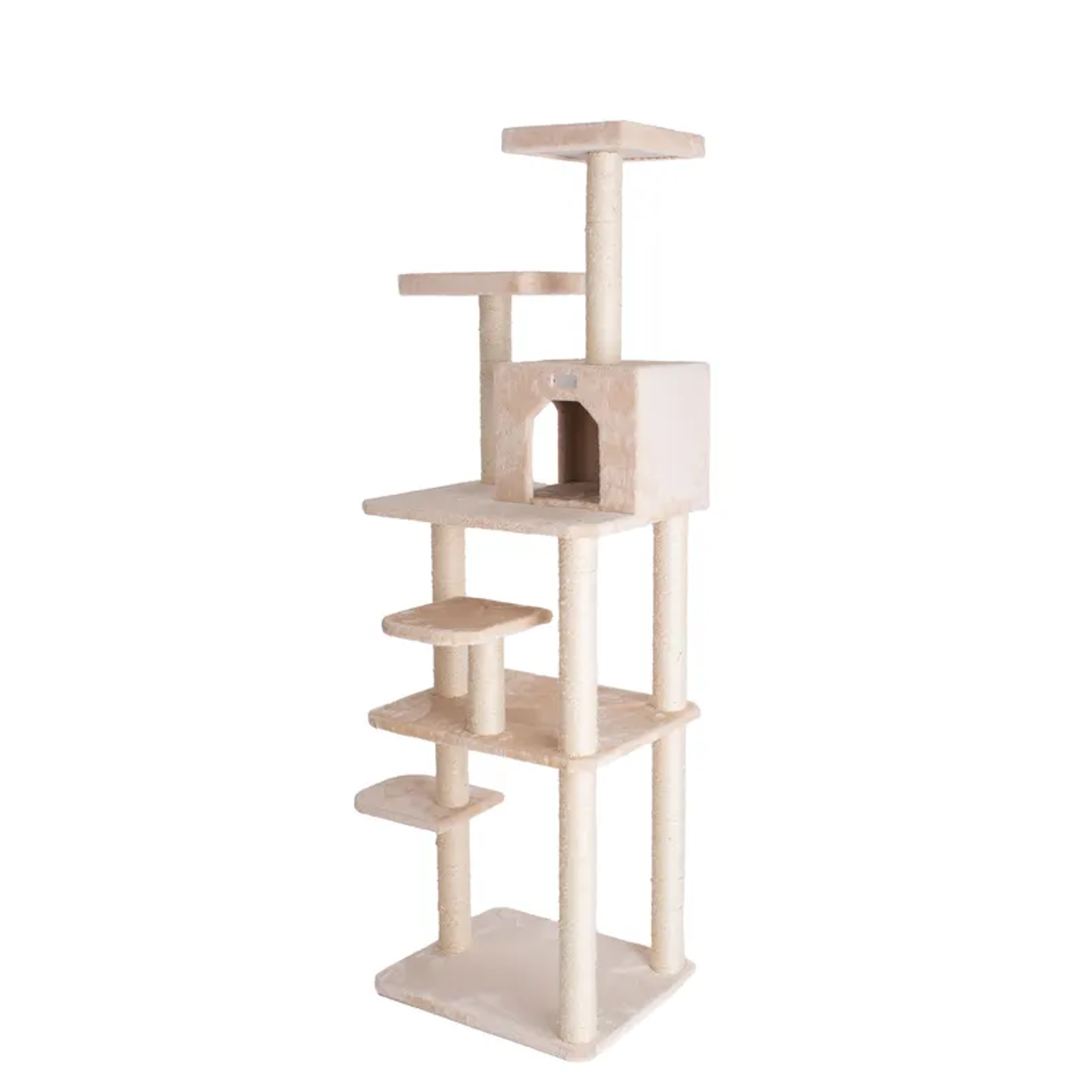 GleePet Real Wood 74-Inch Cat Tree With Seven Levels, Beige Image 1