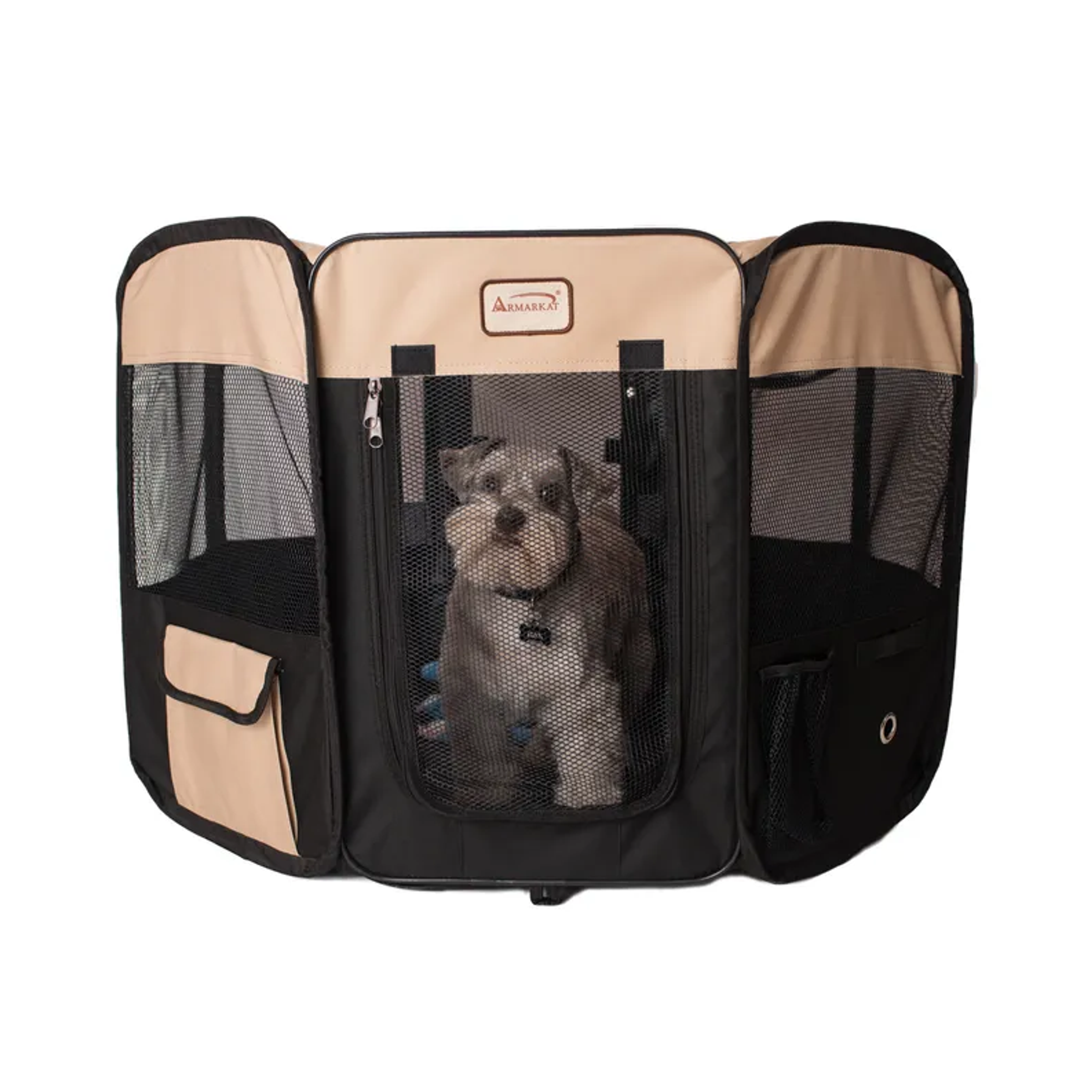 Armarkat PP003BGE-M Portable Pet Playpen In Bk and Bge Combo Image 1