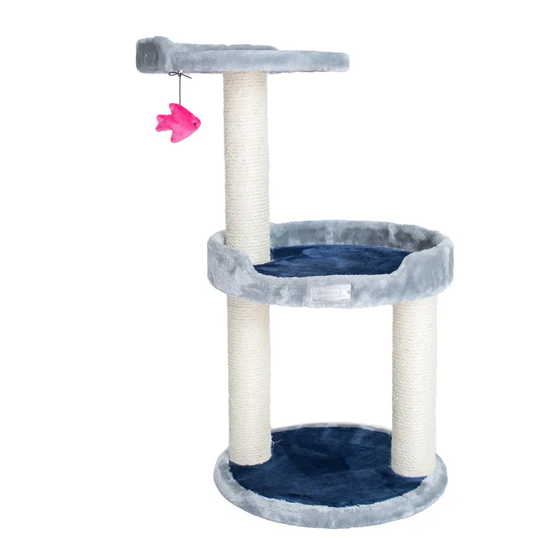 3 Level Real Wood Cat scratcher, x2905, Gray W Plush Perch Image 1