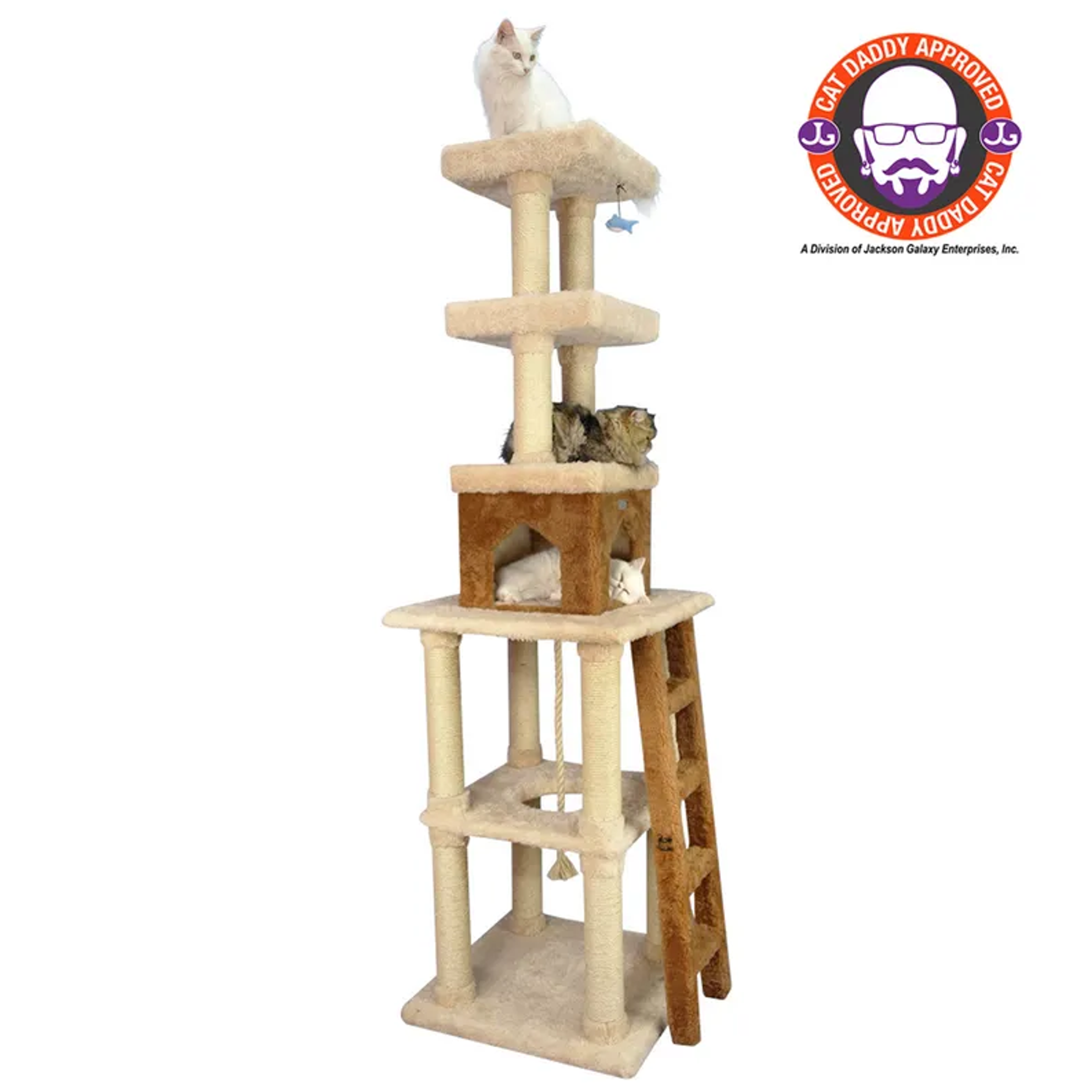 Real Wood  Multi-Level Cat Tower X8303 Cat Tree In Beige Image 1