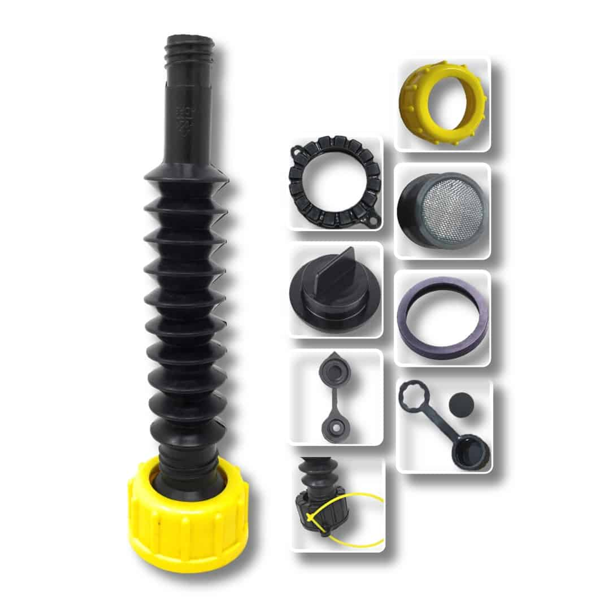 Flexible Replacement Gas Spout Fast Fuelling Device Compatible with Universal Gas Cans Includes 2 Screw Collar Caps and Vent Hole Cap